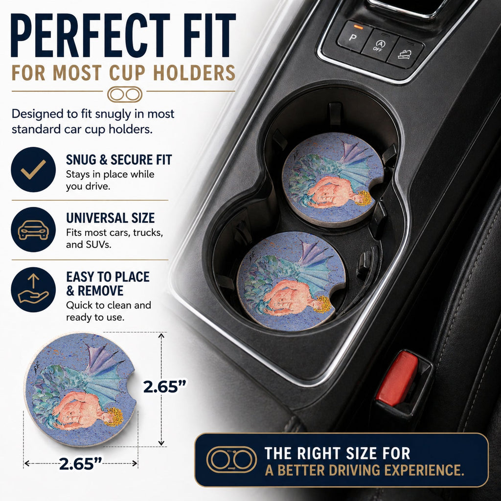Blonde Merman Set of 2 Cup Holder Car Coasters Absorbent Round Sandstone Coasters Gifts for Men or Women, 2.5, Multicolor