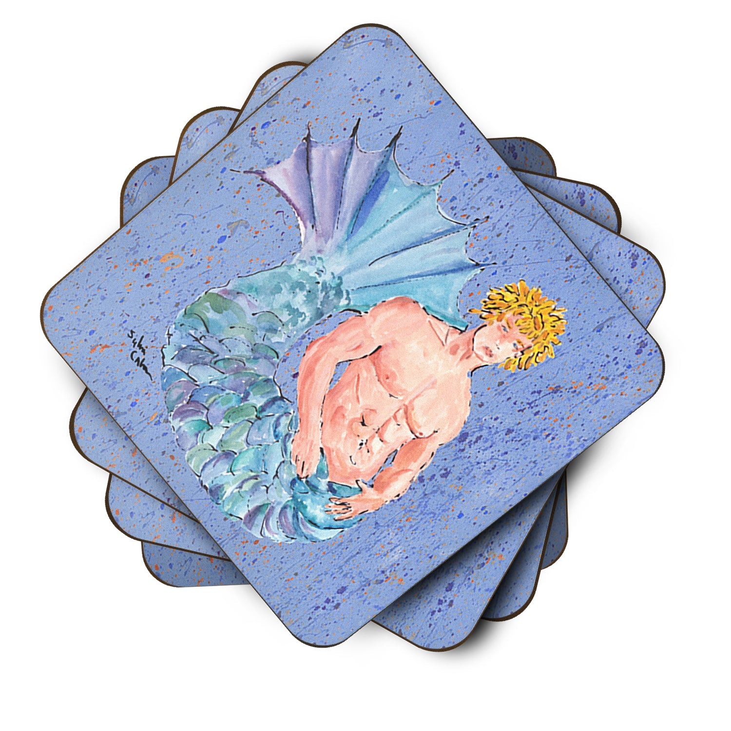 Blonde Merman Foam Coasters Set of 4 Cup Coasters for Indoor Outdoor, Tabletop Protection, Anti Slip, Mouse pad Material