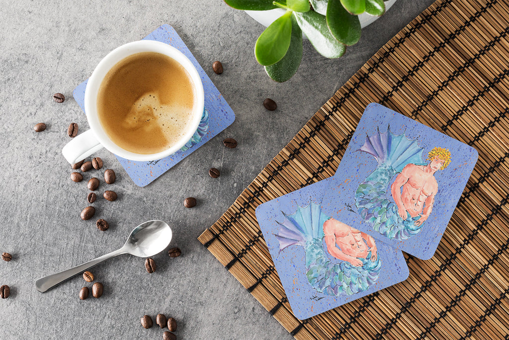 Blonde Merman Foam Coasters Set of 4 Cup Coasters for Indoor Outdoor, Tabletop Protection, Anti Slip, Mouse pad Material