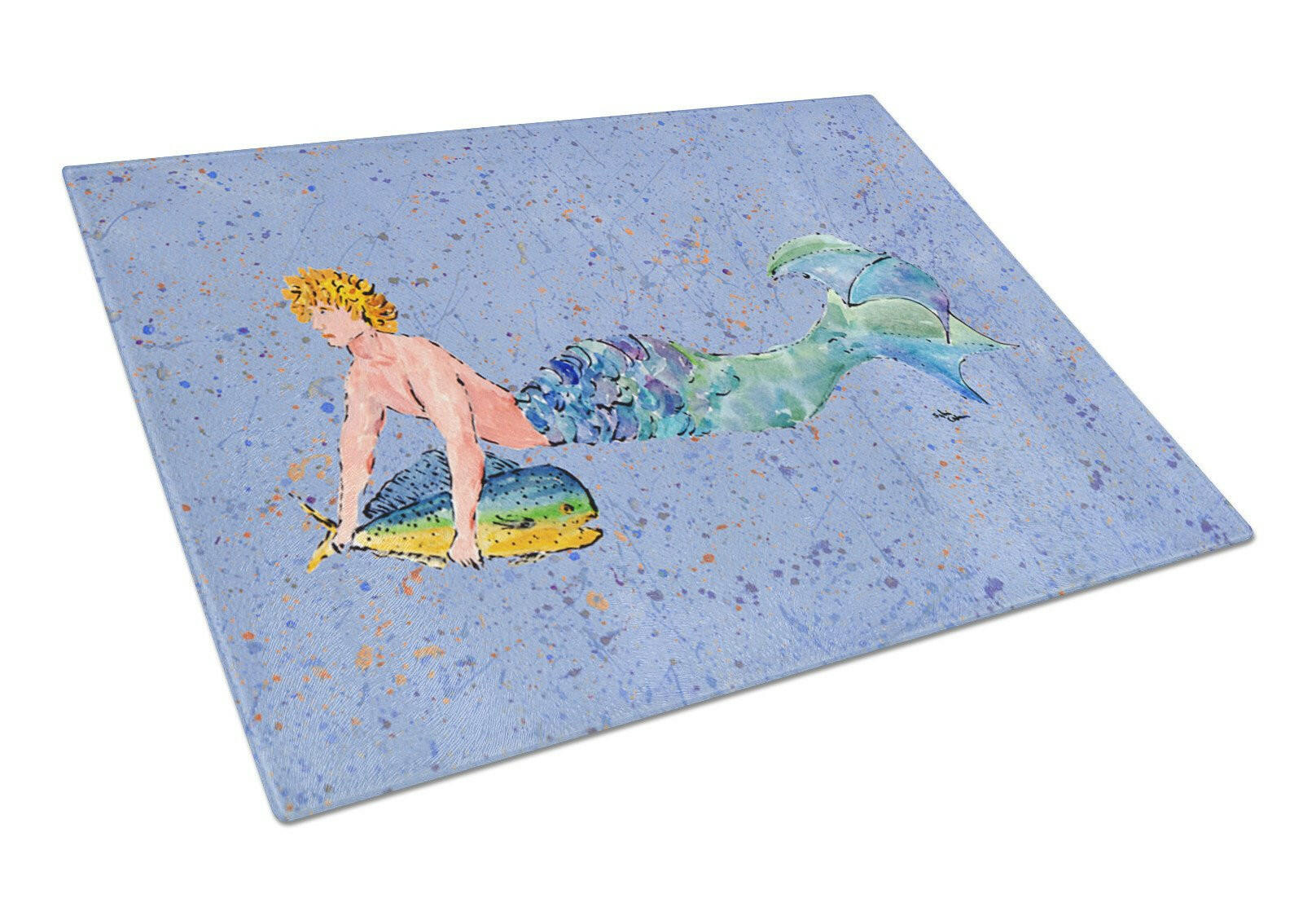 Blonde Merman Cutting Board Tempered Glass Kitchen Cutting Surface, Heat Resistant Chopping, Non-Slip Feet, Food Prep & Serving