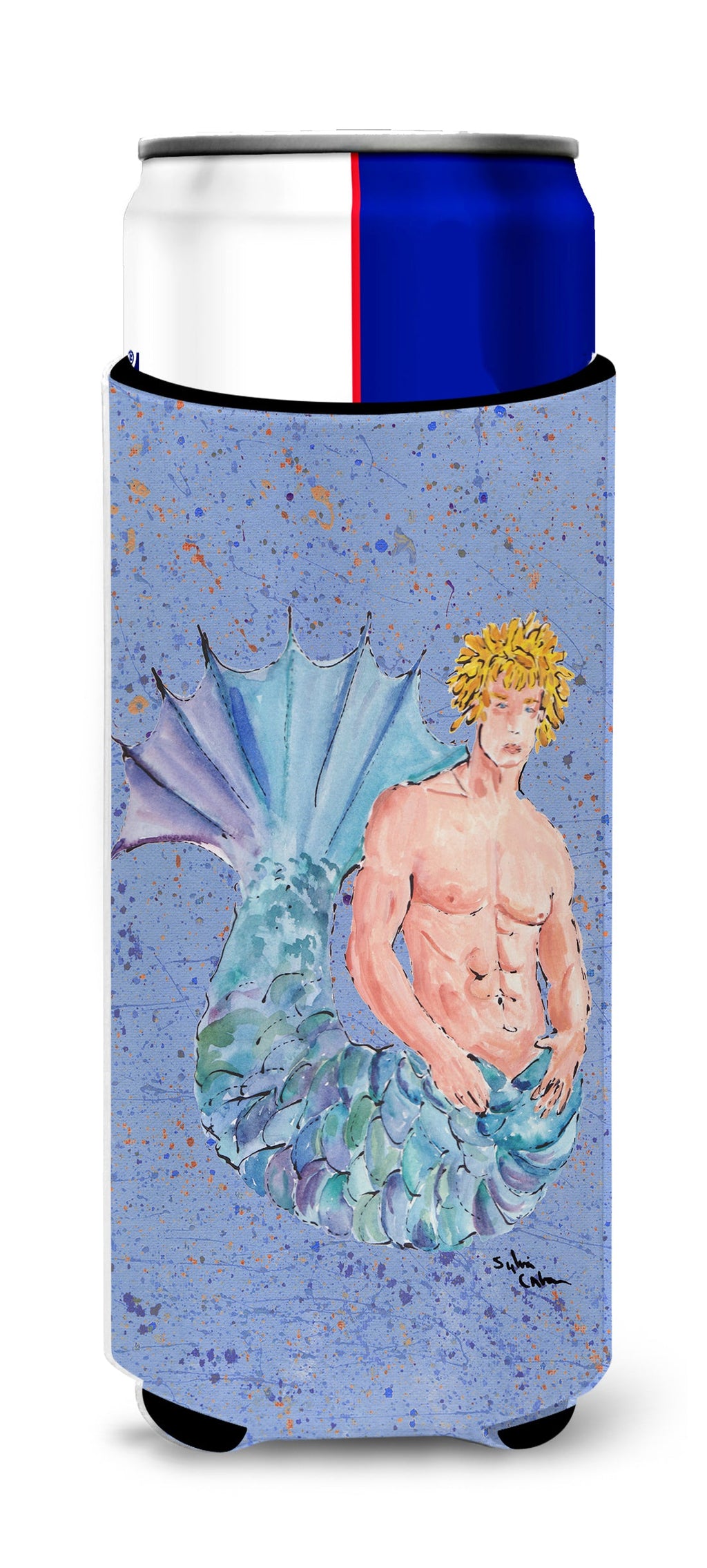 Blonde Merman Slim Can Hugger , Insulated Foam Hugger for 12 oz Slim Cans, Beer Bottles & Water Bottles, Printed in USA