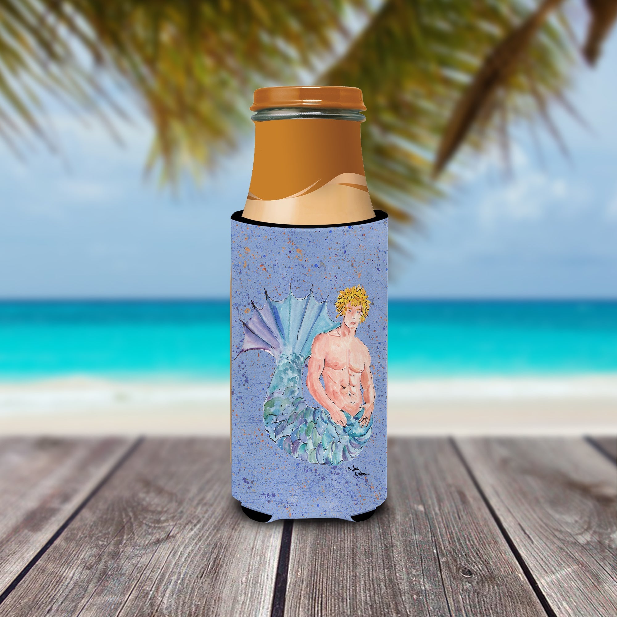 Blonde Merman Slim Can Hugger , Insulated Foam Hugger for 12 oz Slim Cans, Beer Bottles & Water Bottles, Printed in USA