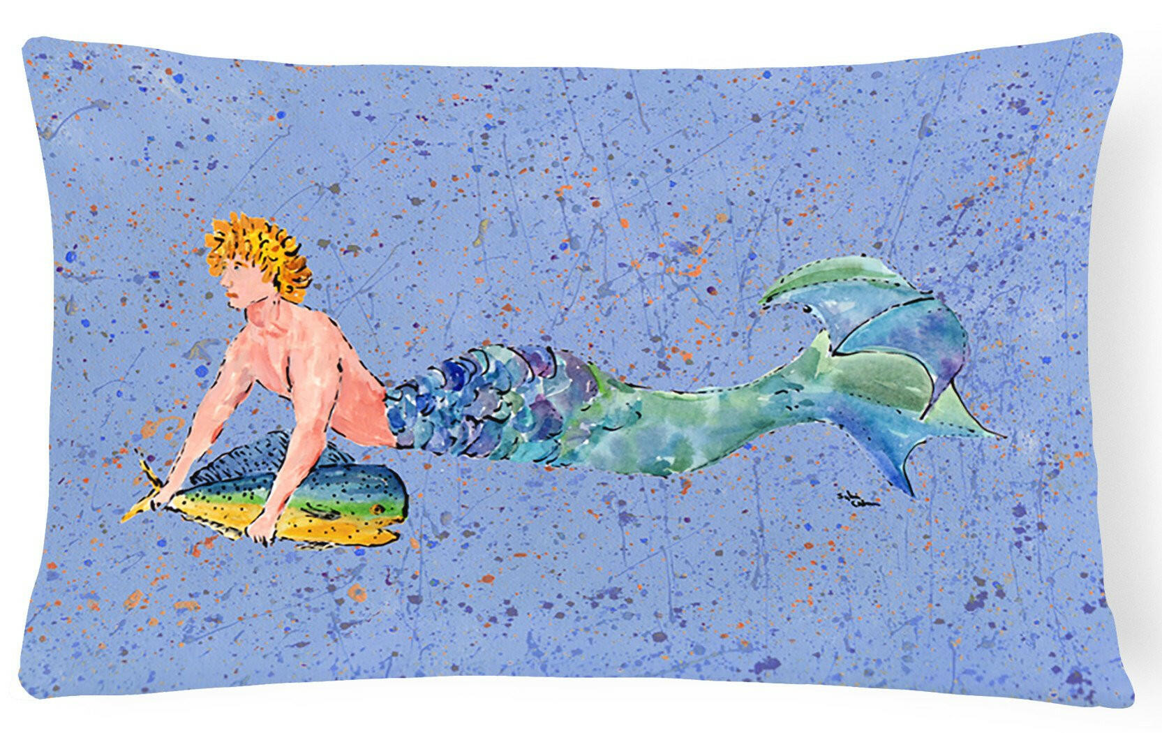 Blonde Merman Decorative Throw Pillow 12x16 Indoor Outdoor Accent Cushion, Fabric Cover with Insert for Sofa, Bed, Porch & Living Room