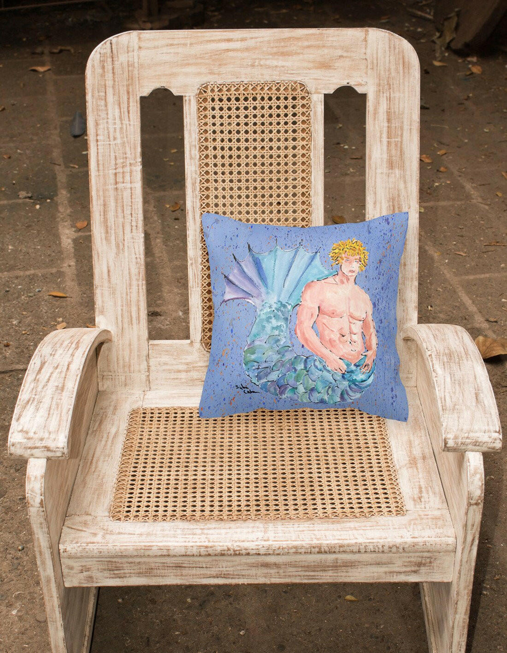 Blonde Merman Decorative Throw Pillow 14x14 Indoor Outdoor Accent Cushion, Fabric Cover with Insert for Sofa, Bed, Porch & Living Room