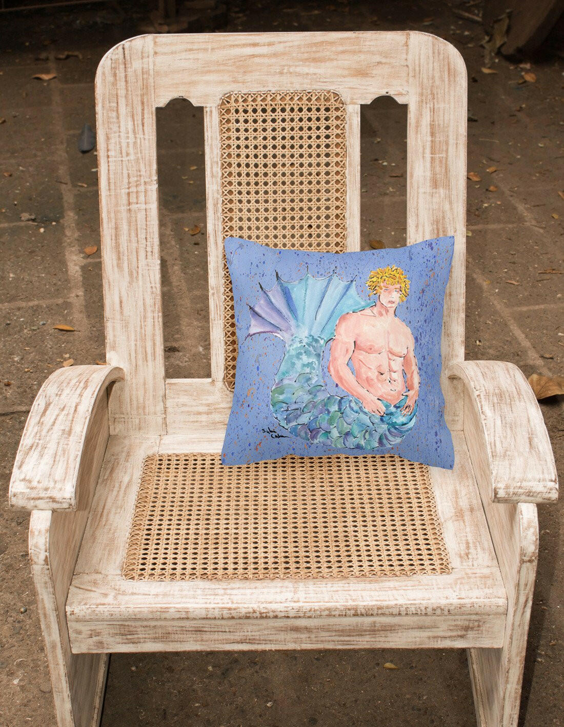 Blonde Merman Decorative Throw Pillow 14x14 Indoor Outdoor Accent Cushion, Fabric Cover with Insert for Sofa, Bed, Porch & Living Room