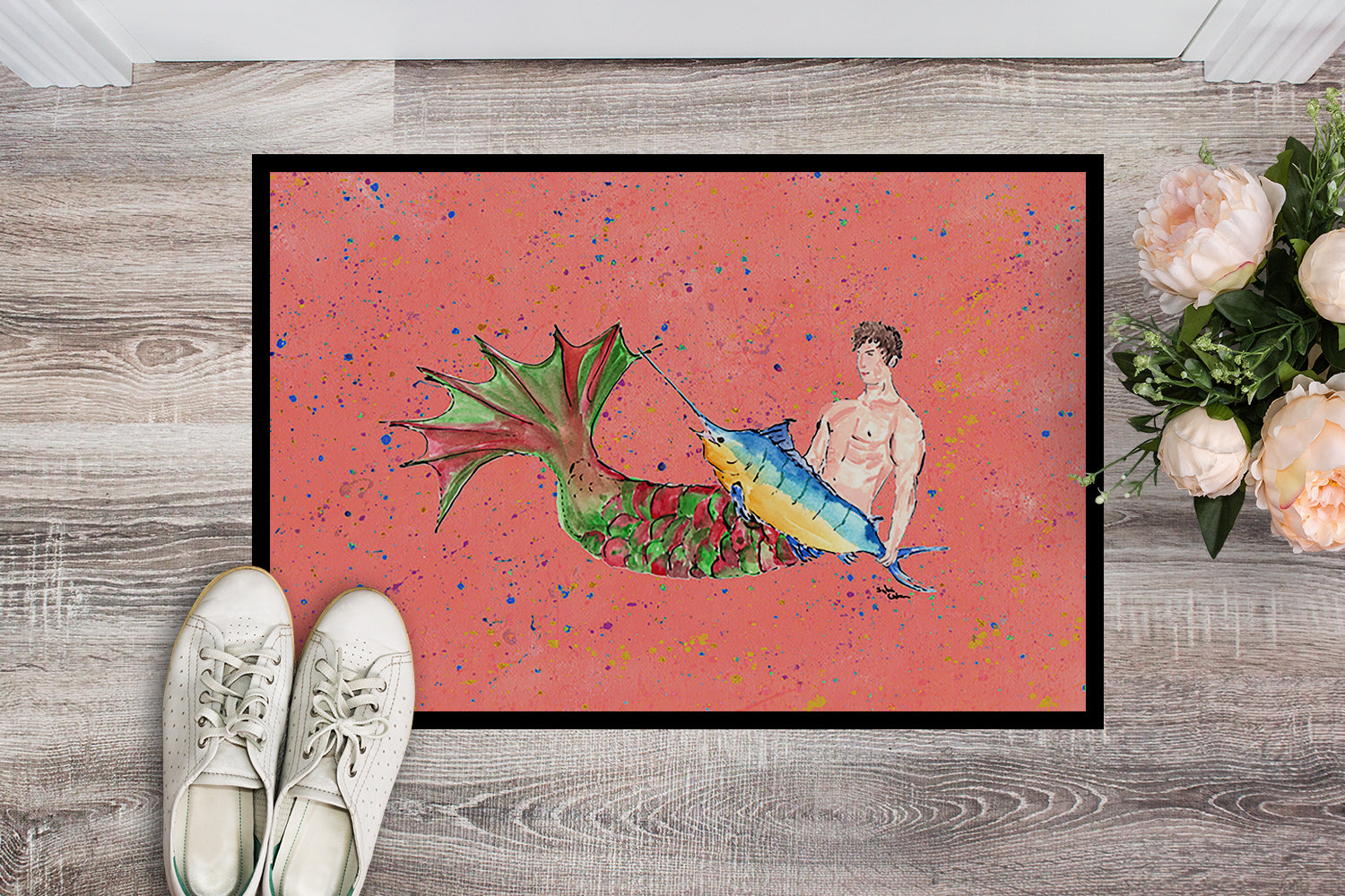 Brunette Merman Doormat Indoor Outdoor 24H X 36W Front Door Mat Rugs for Entryway, Non Slip Washable Low Pile,