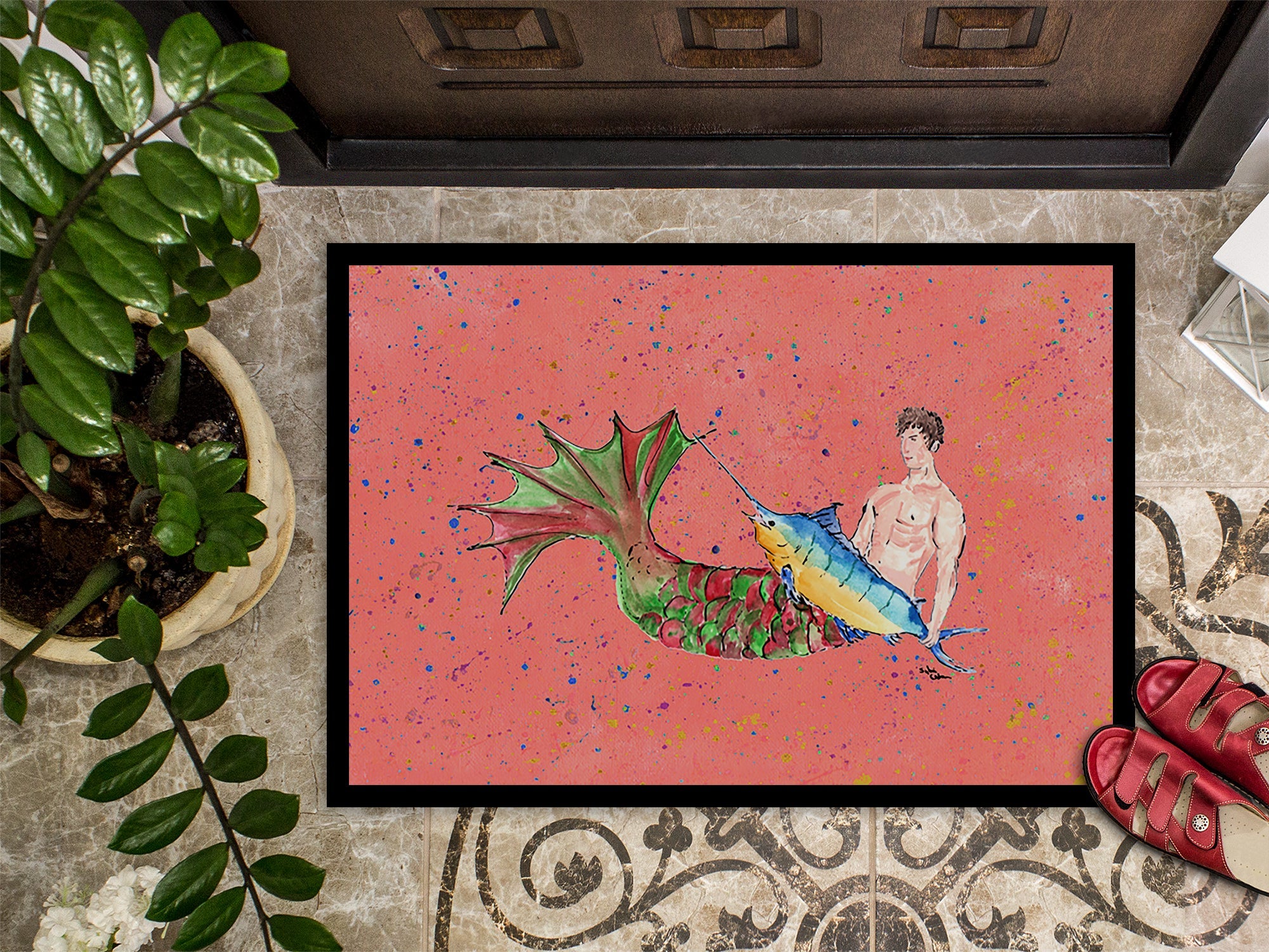 Brunette Merman Doormat Indoor Outdoor 24H X 36W Front Door Mat Rugs for Entryway, Non Slip Washable Low Pile,