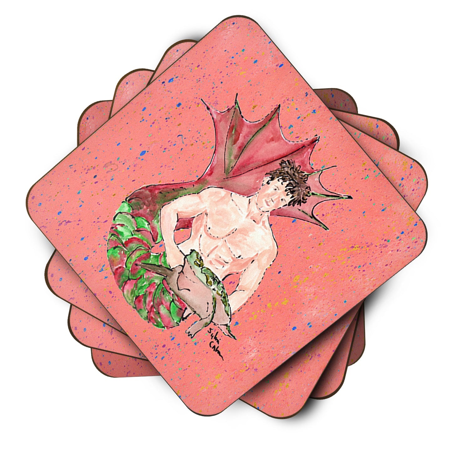 Brunette Merman Foam Coasters Set of 4 Cup Coasters for Indoor Outdoor, Tabletop Protection, Anti Slip, Mouse pad Material