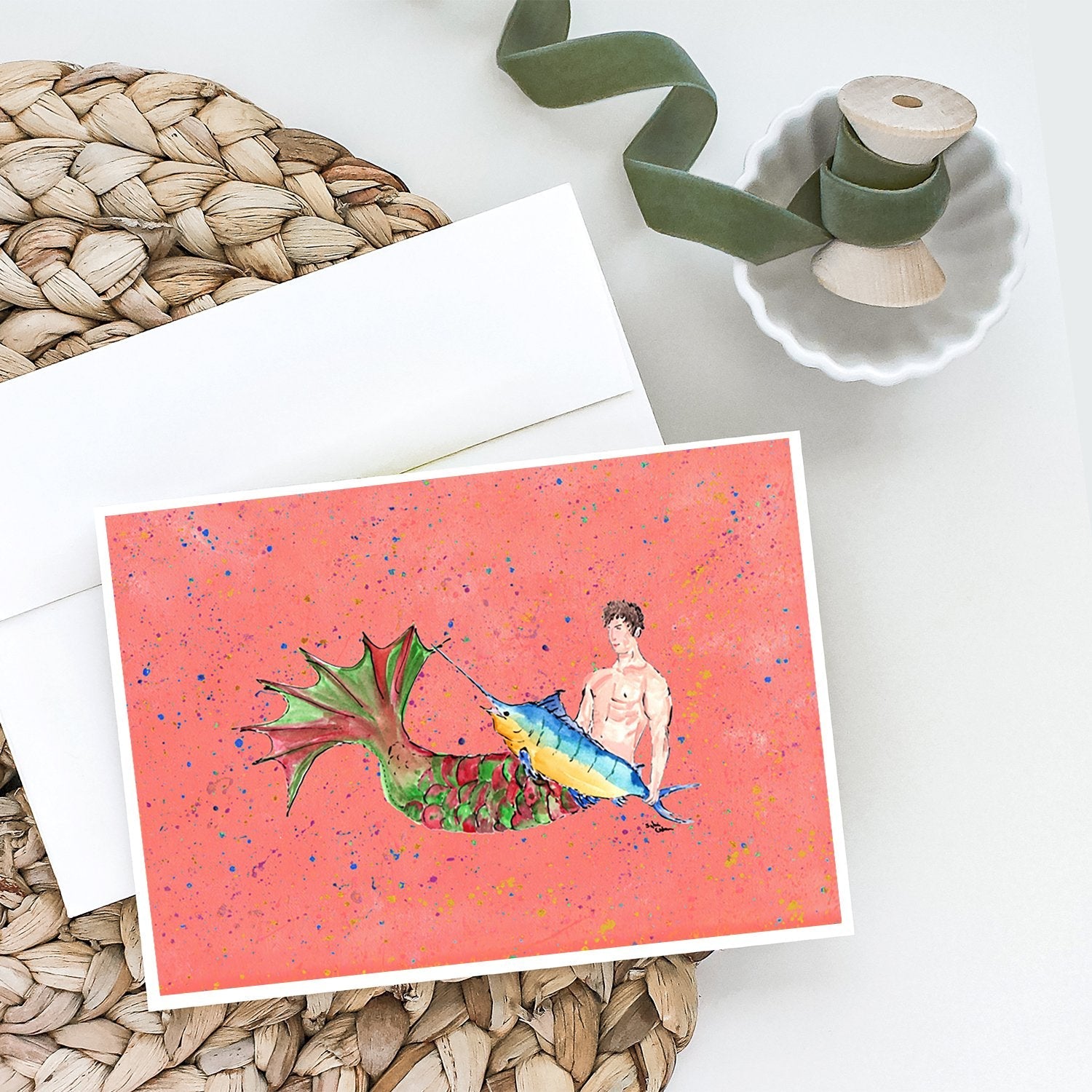 Brunette Merman Greeting Cards Pack of 8 Blank Cards with Envelopes Whimsical A7 Size 5x7