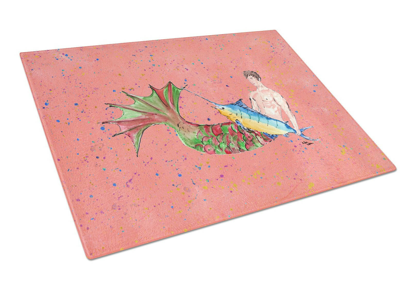 Brunette Merman Cutting Board Tempered Glass Kitchen Cutting Surface, Heat Resistant Chopping, Non-Slip Feet, Food Prep & Serving