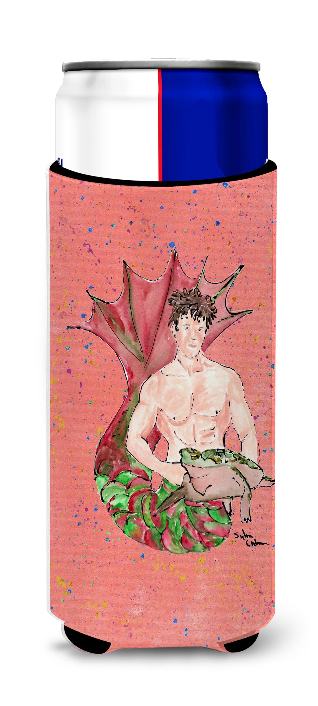 Brunette Merman Slim Can Hugger , Insulated Foam Hugger for 12 oz Slim Cans, Beer Bottles & Water Bottles, Printed in USA
