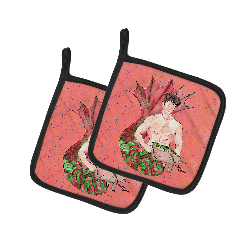 Brunette Merman Pot Holder Set of 2 Heat Resistant Quilted Hot Pads 7.5 x 7.5 Inch, Insulated Kitchen Trivets for Cooking & Baking
