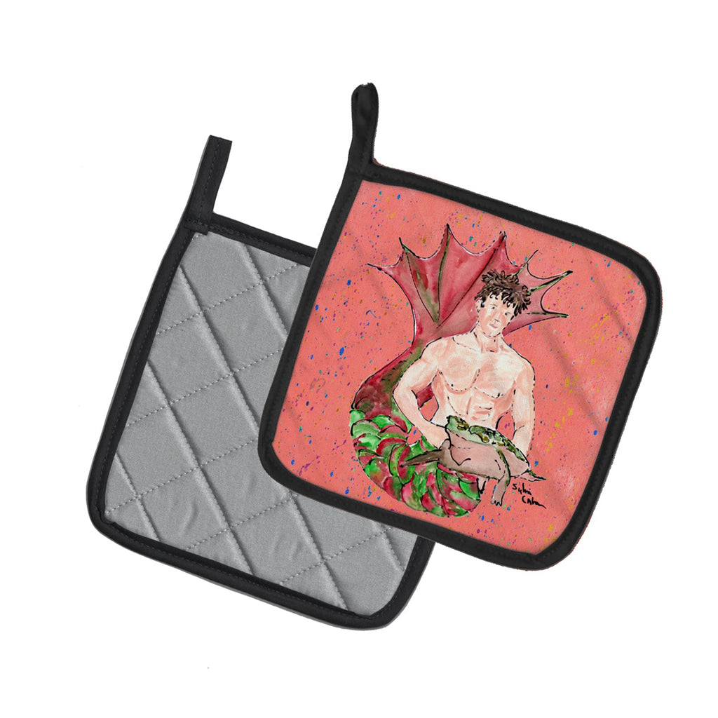 Brunette Merman Pot Holder Set of 2 Heat Resistant Quilted Hot Pads 7.5 x 7.5 Inch, Insulated Kitchen Trivets for Cooking & Baking