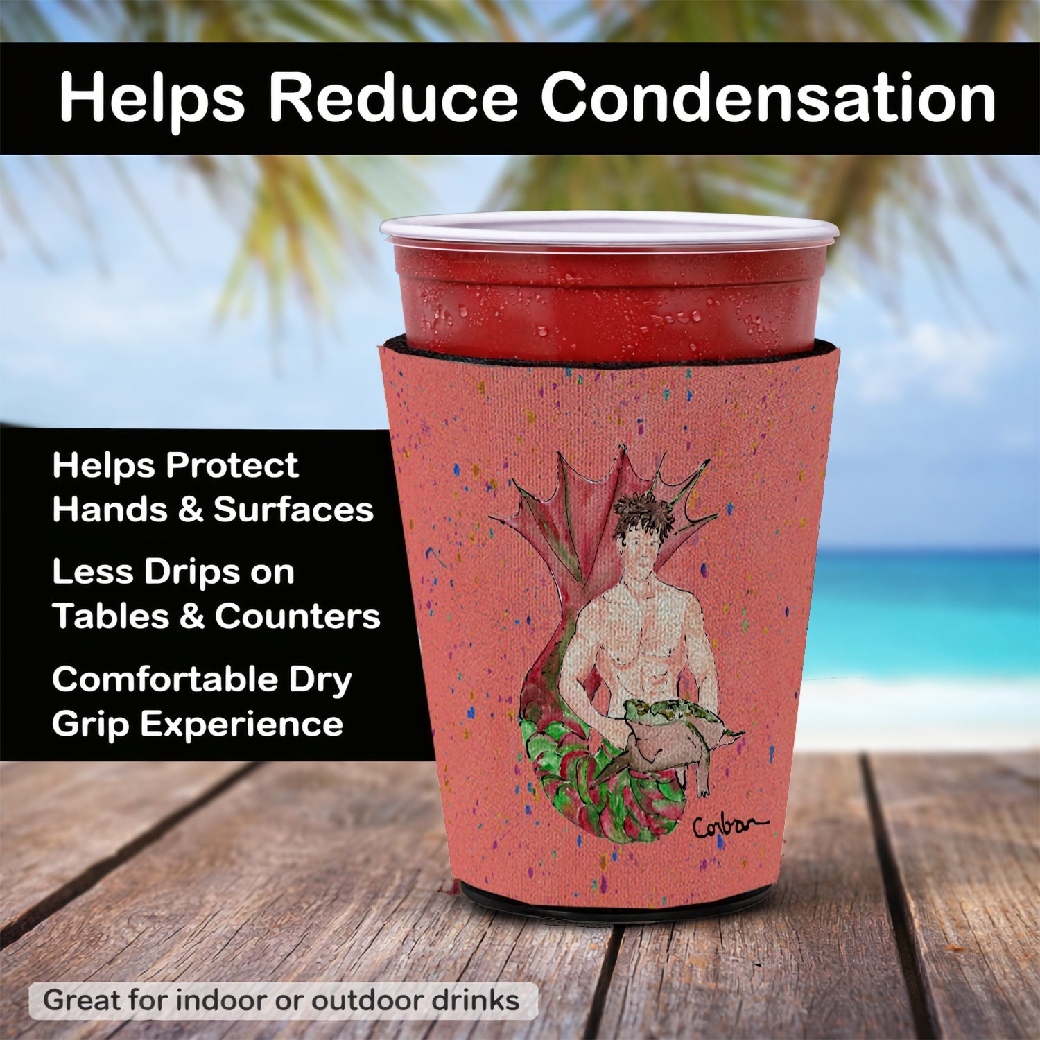 Brunette Merman Red Cup Hugger Sleeve for 16–22 oz Party Cups, Insulated Foam Drink Holder for Iced Coffee, Tailgate & BBQ Reusable