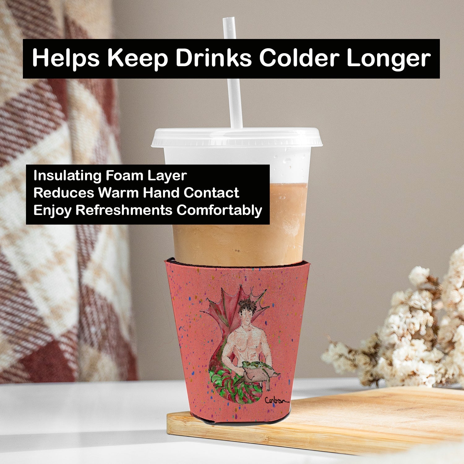 Brunette Merman Red Cup Hugger Sleeve for 16–22 oz Party Cups, Insulated Foam Drink Holder for Iced Coffee, Tailgate & BBQ Reusable