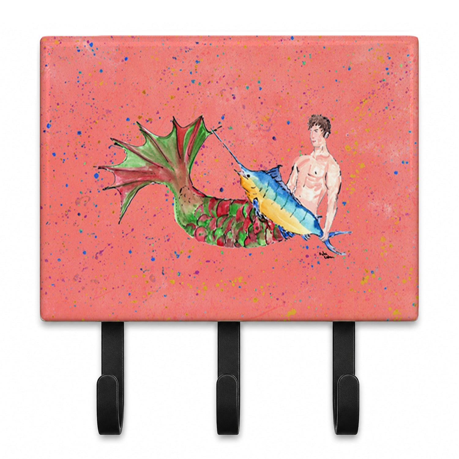 Brunette Merman Leash or Key Holder Wall Hooks, Coat Rack Wall Mount, for Hanging Keys, Towels, Aprons, Leashes
