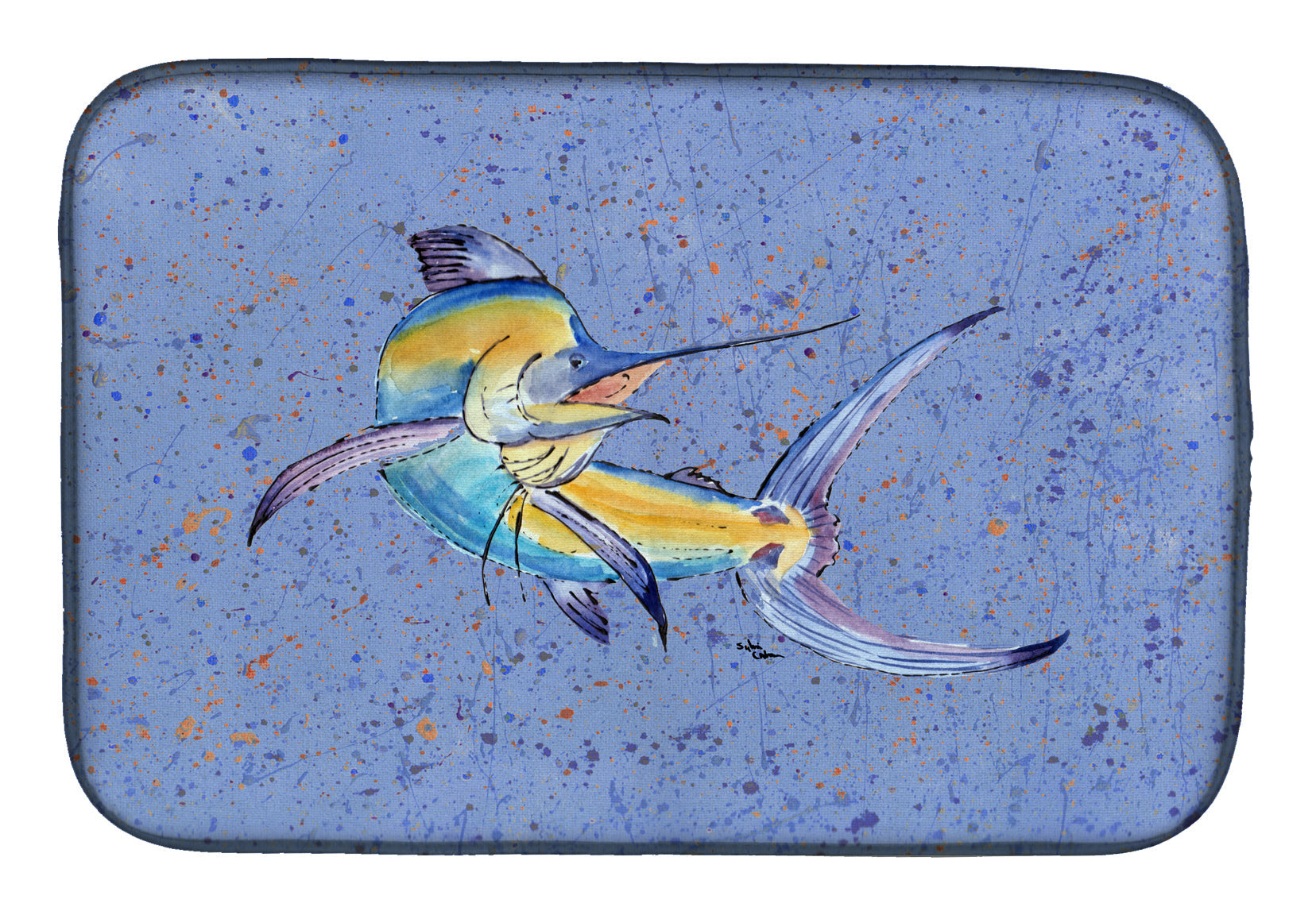 Blue Marlin Dish Drying Mat Absorbent Dish Drying Mat Pad for Kitchen Counter Dish Drainer Mat for Countertop, 14 x 21", Multicolor