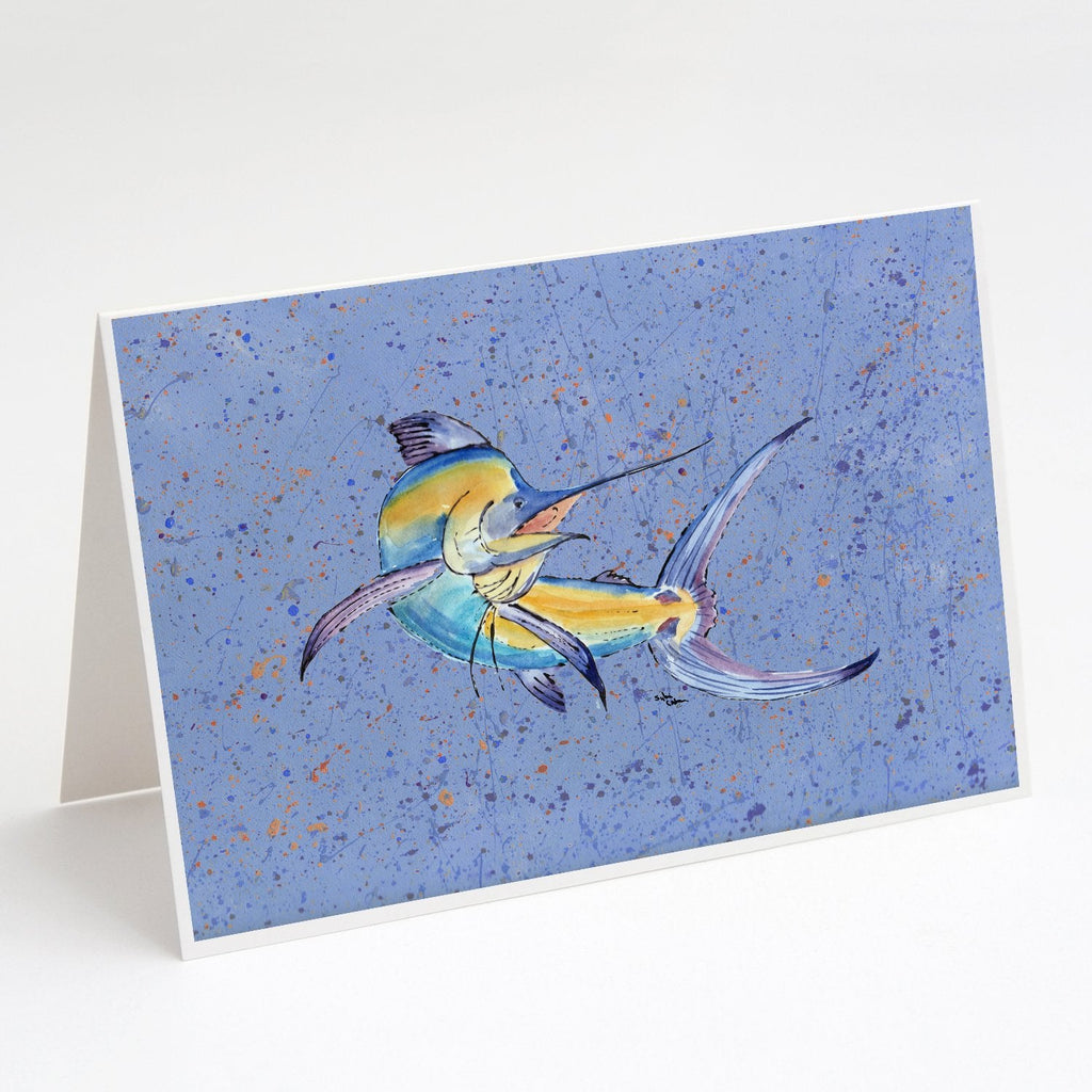Blue Marlin Greeting Cards Pack of 8 Blank Cards with Envelopes Whimsical A7 Size 5x7