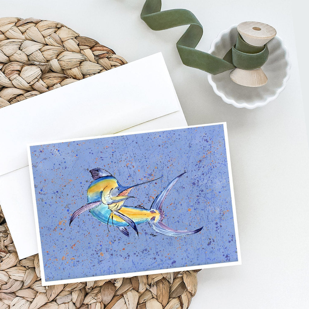 Blue Marlin Greeting Cards Pack of 8 Blank Cards with Envelopes Whimsical A7 Size 5x7
