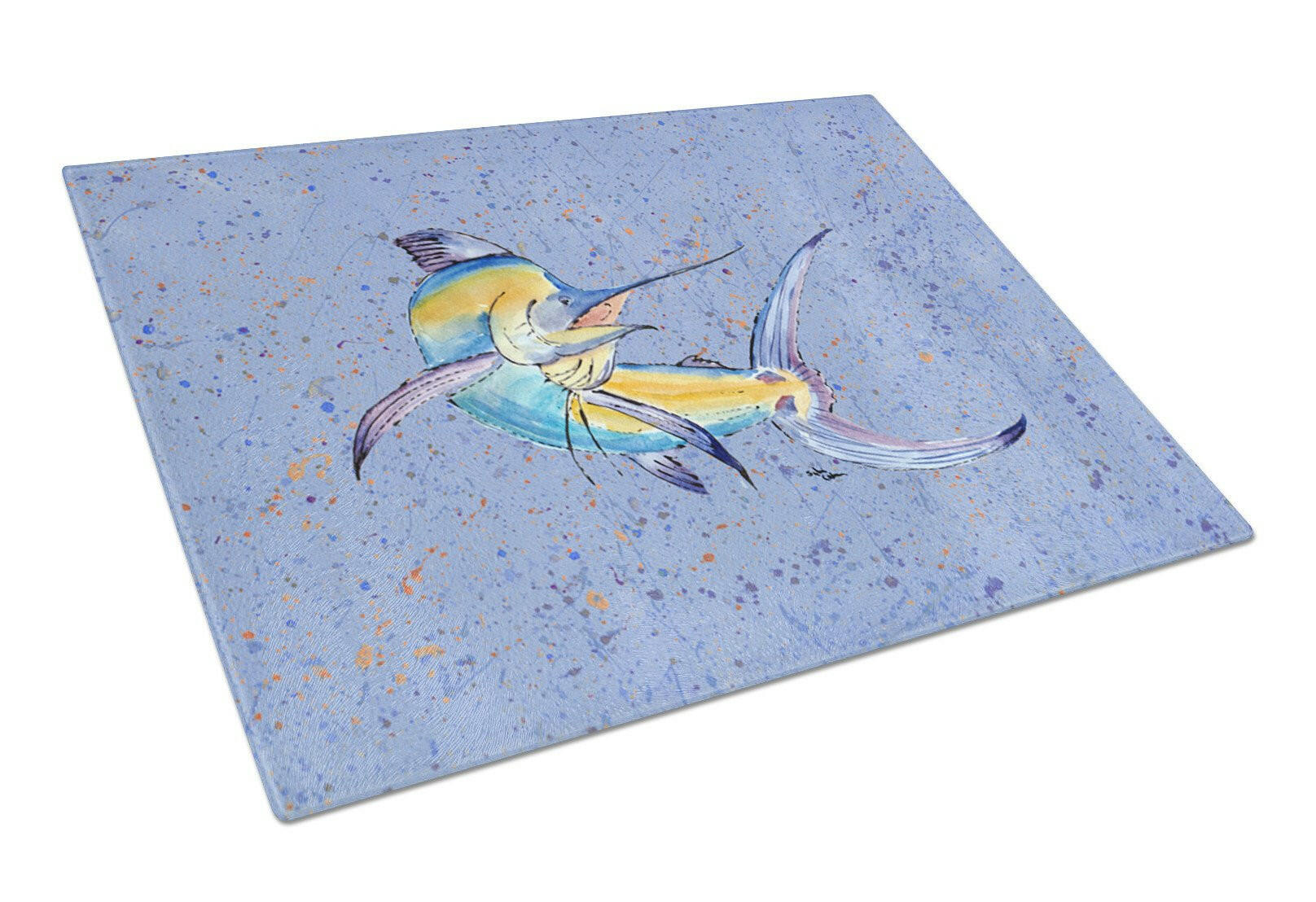 Blue Marlin Cutting Board Tempered Glass Kitchen Cutting Surface, Heat Resistant Chopping, Non-Slip Feet, Food Prep & Serving