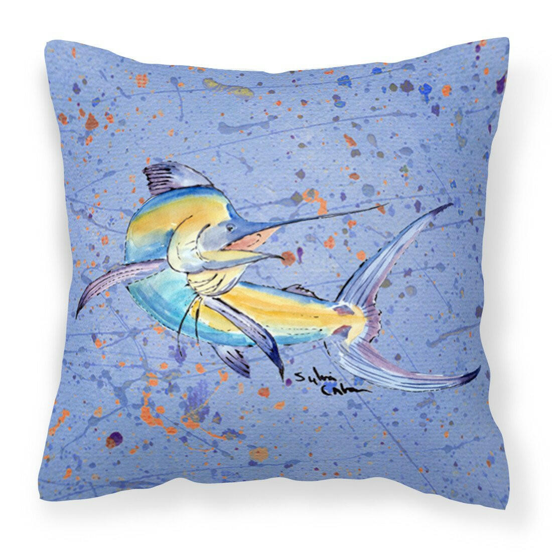 Blue Marlin Decorative Throw Pillow 14x14 Indoor Outdoor Accent Cushion, Fabric Cover with Insert for Sofa, Bed, Porch & Living Room