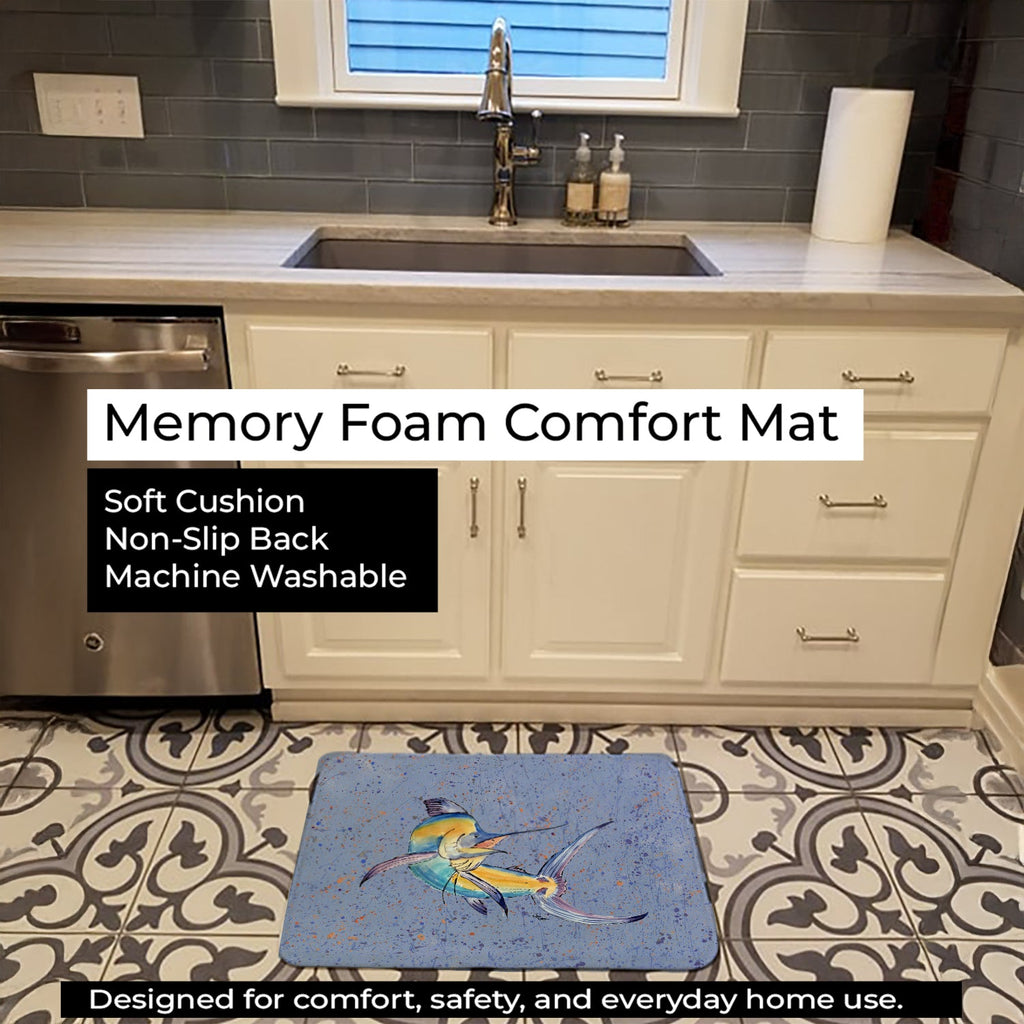 Blue Marlin Memory Foam Kitchen Mat Machine Washable Anti-Fatigue Cushion Comfort Bath or Kitchen Rug
