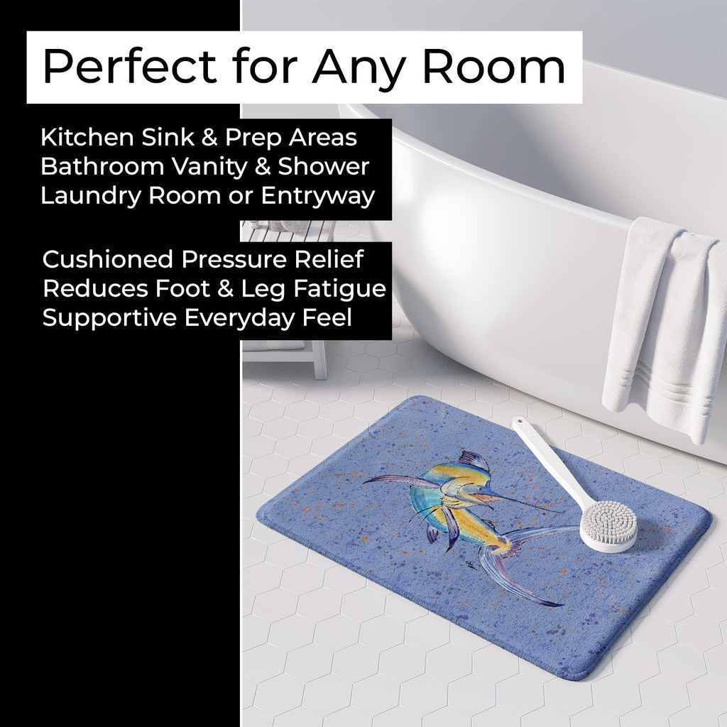 Blue Marlin Memory Foam Kitchen Mat Machine Washable Anti-Fatigue Cushion Comfort Bath or Kitchen Rug