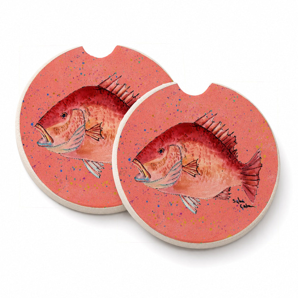 Strawberry Snapper Set of 2 Cup Holder Car Coasters Absorbent Round Sandstone Coasters Gifts for Men or Women, 2.5, Multicolor