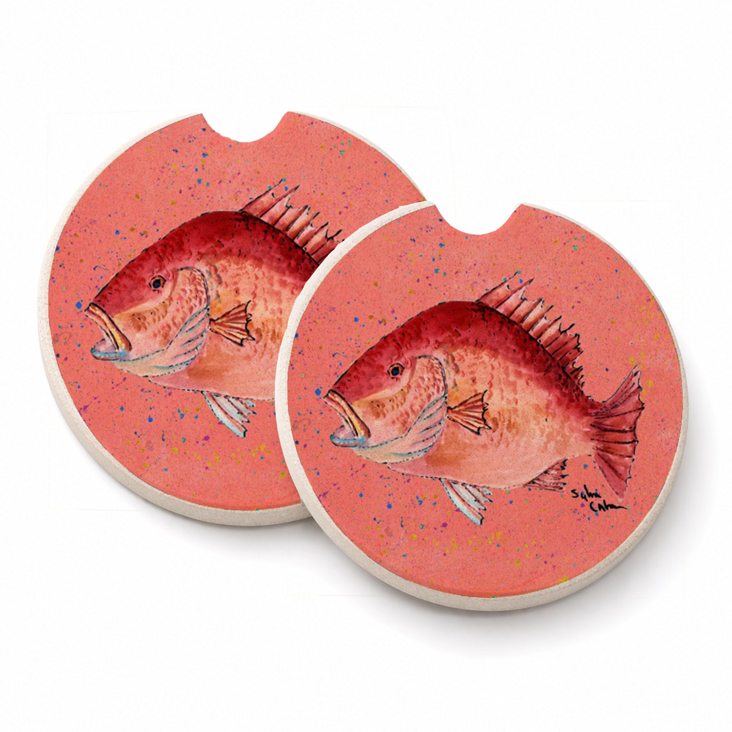 Strawberry Snapper Set of 2 Cup Holder Car Coasters Absorbent Round Sandstone Coasters Gifts for Men or Women, 2.5, Multicolor