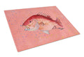 Strawberry Snapper Cutting Board Tempered Glass Kitchen Cutting Surface, Heat Resistant Chopping, Non-Slip Feet, Food Prep & Serving