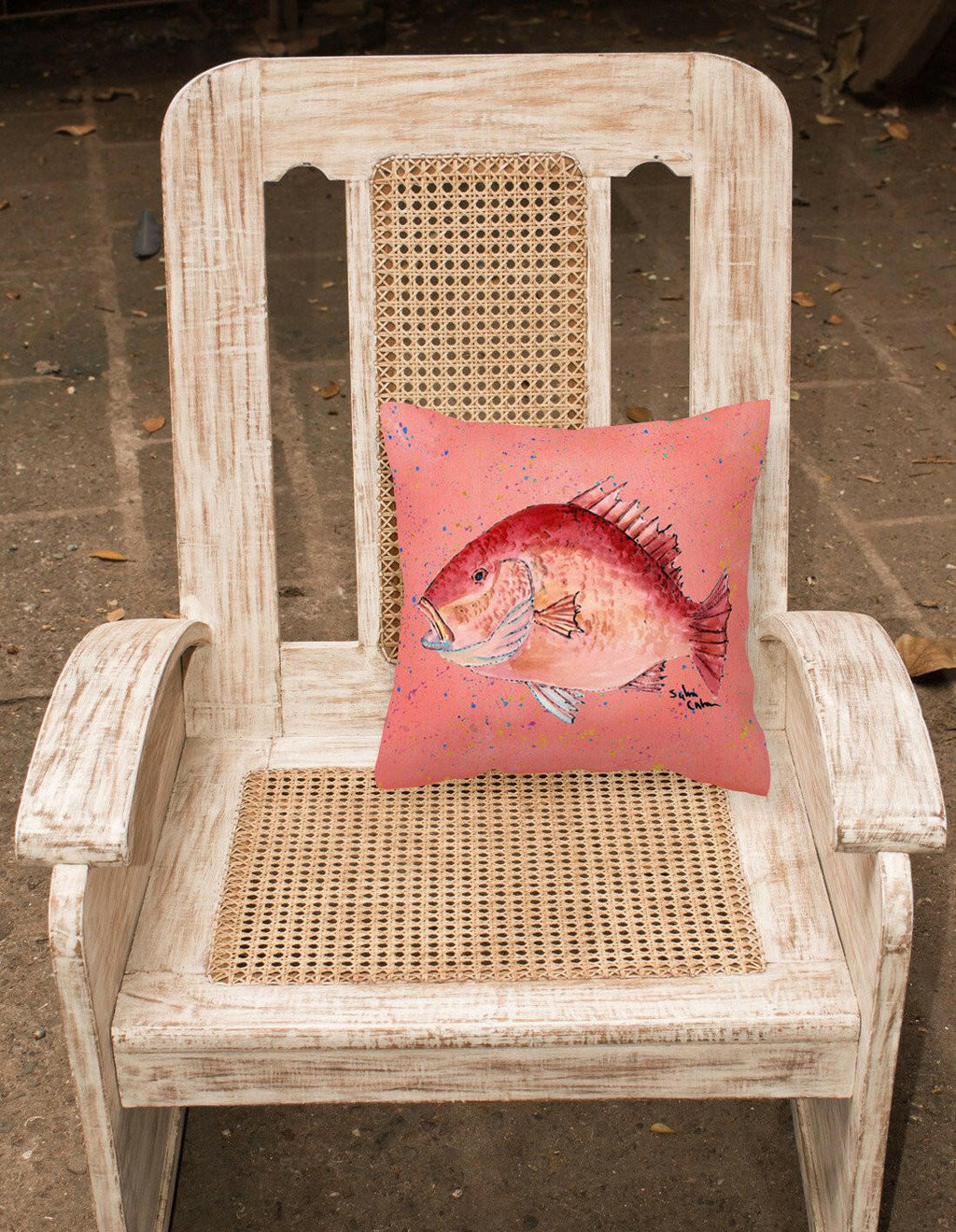 Strawberry Snapper Decorative Throw Pillow 14x14 Indoor Outdoor Accent Cushion, Fabric Cover with Insert for Sofa, Bed, Porch & Living Room
