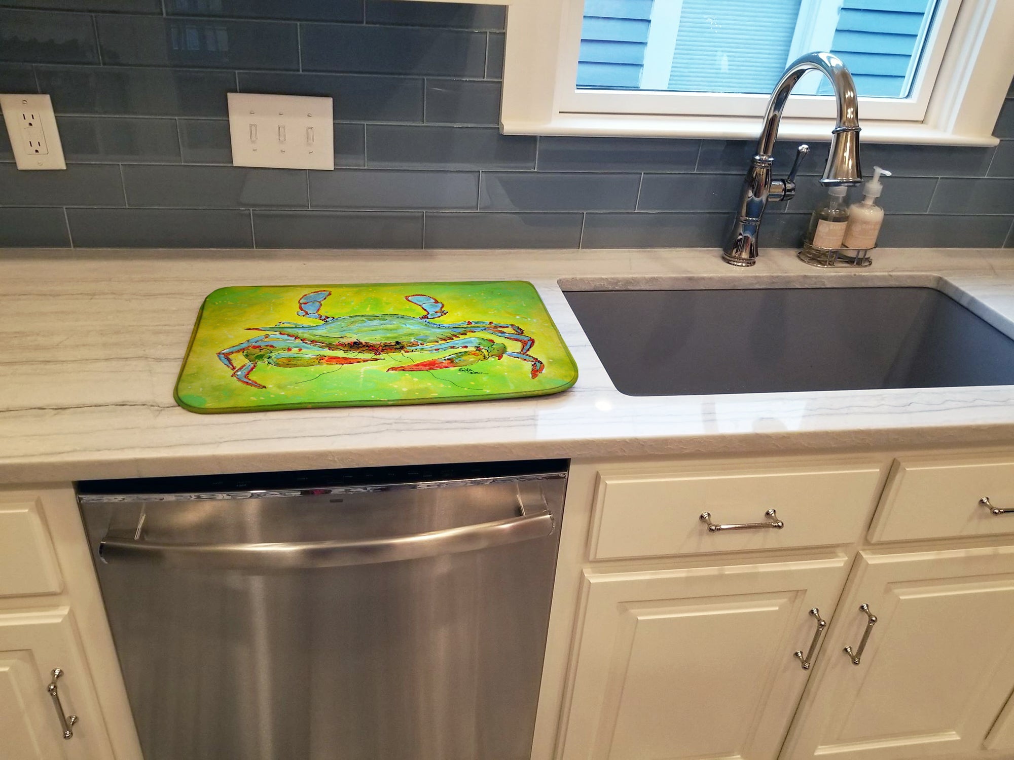 Bright Green Blue Crab Dish Drying Mat Absorbent Dish Drying Mat Pad for Kitchen Counter Dish Drainer Mat for Countertop, 14 x 21", Multicolor