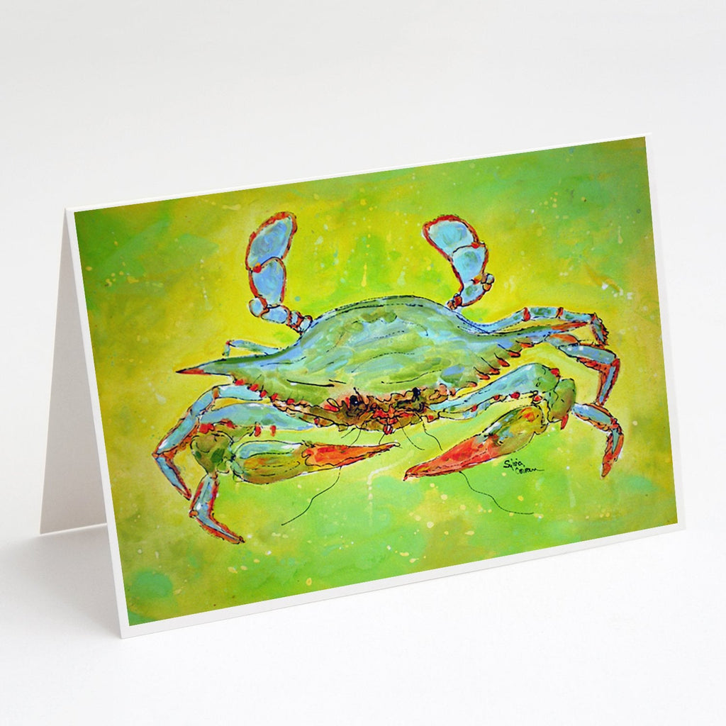 Bright Green Blue Crab Greeting Cards Pack of 8 Blank Cards with Envelopes Whimsical A7 Size 5x7