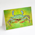 Bright Green Blue Crab Greeting Cards Pack of 8 Blank Cards with Envelopes Whimsical A7 Size 5x7