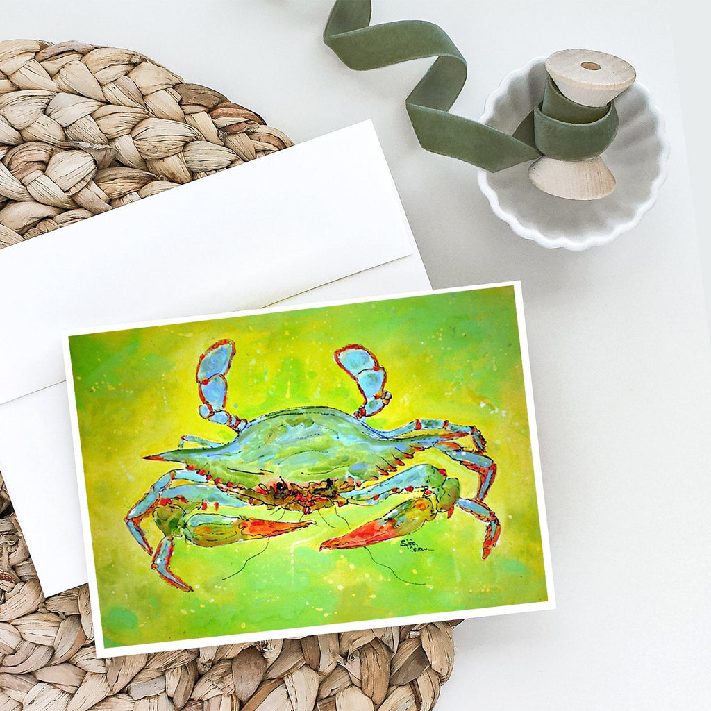 Bright Green Blue Crab Greeting Cards Pack of 8 Blank Cards with Envelopes Whimsical A7 Size 5x7