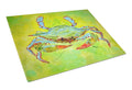 Bright Green Blue Crab Cutting Board Tempered Glass Kitchen Cutting Surface, Heat Resistant Chopping, Non-Slip Feet, Food Prep & Serving