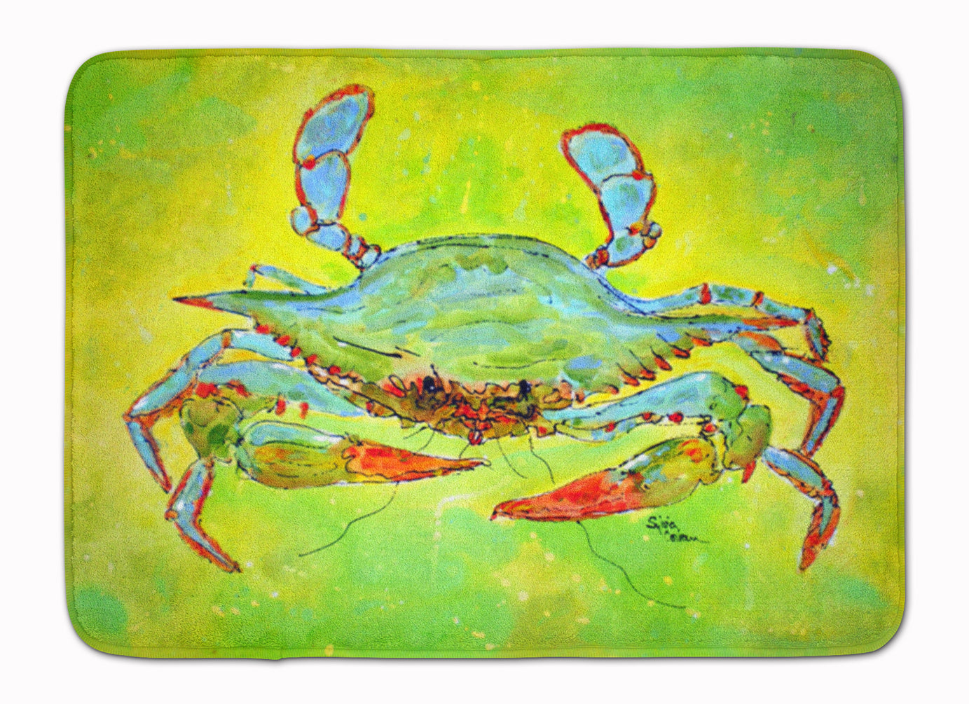 Bright Green Blue Crab Memory Foam Kitchen Mat Machine Washable Anti-Fatigue Cushion Comfort Bath or Kitchen Rug
