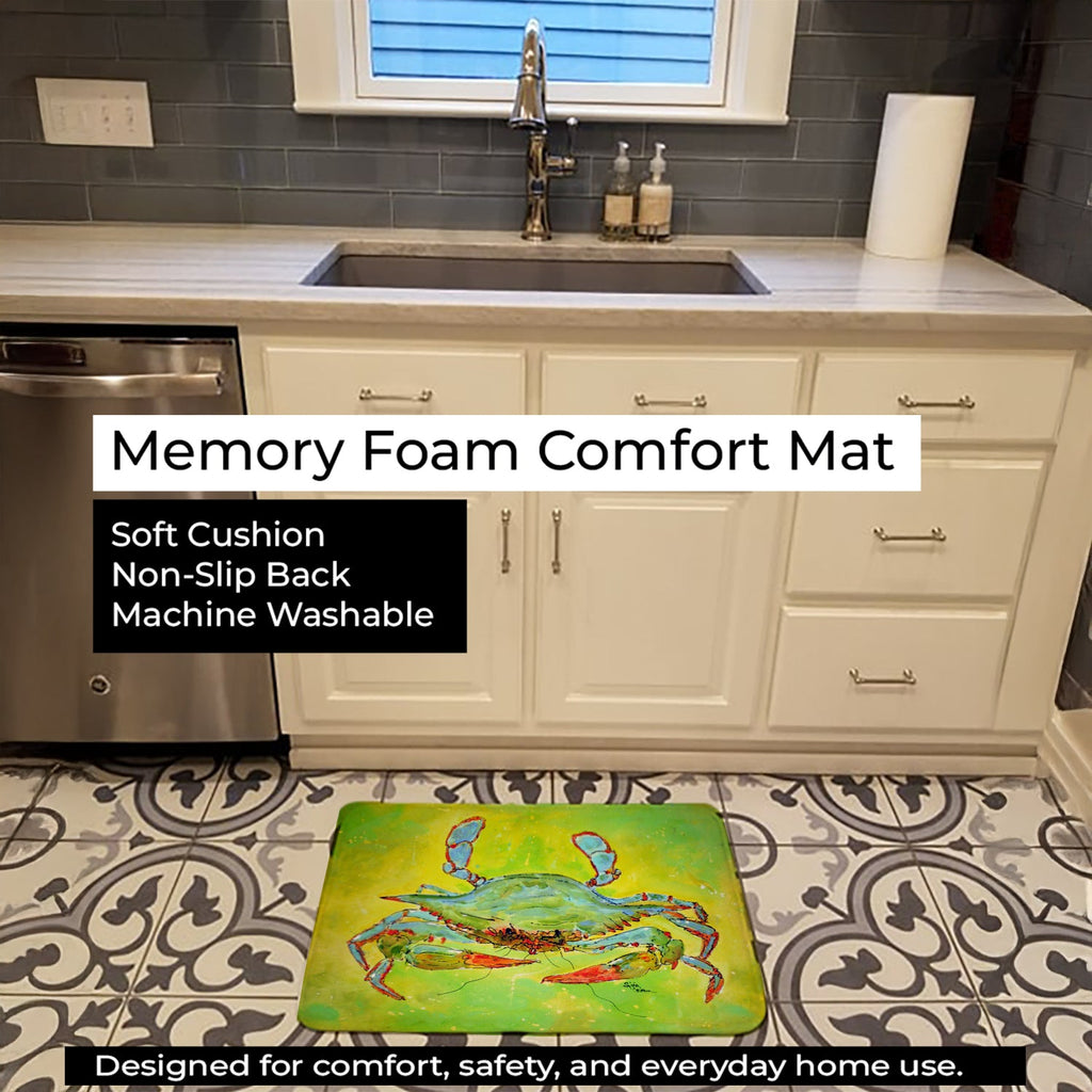 Bright Green Blue Crab Memory Foam Kitchen Mat Machine Washable Anti-Fatigue Cushion Comfort Bath or Kitchen Rug