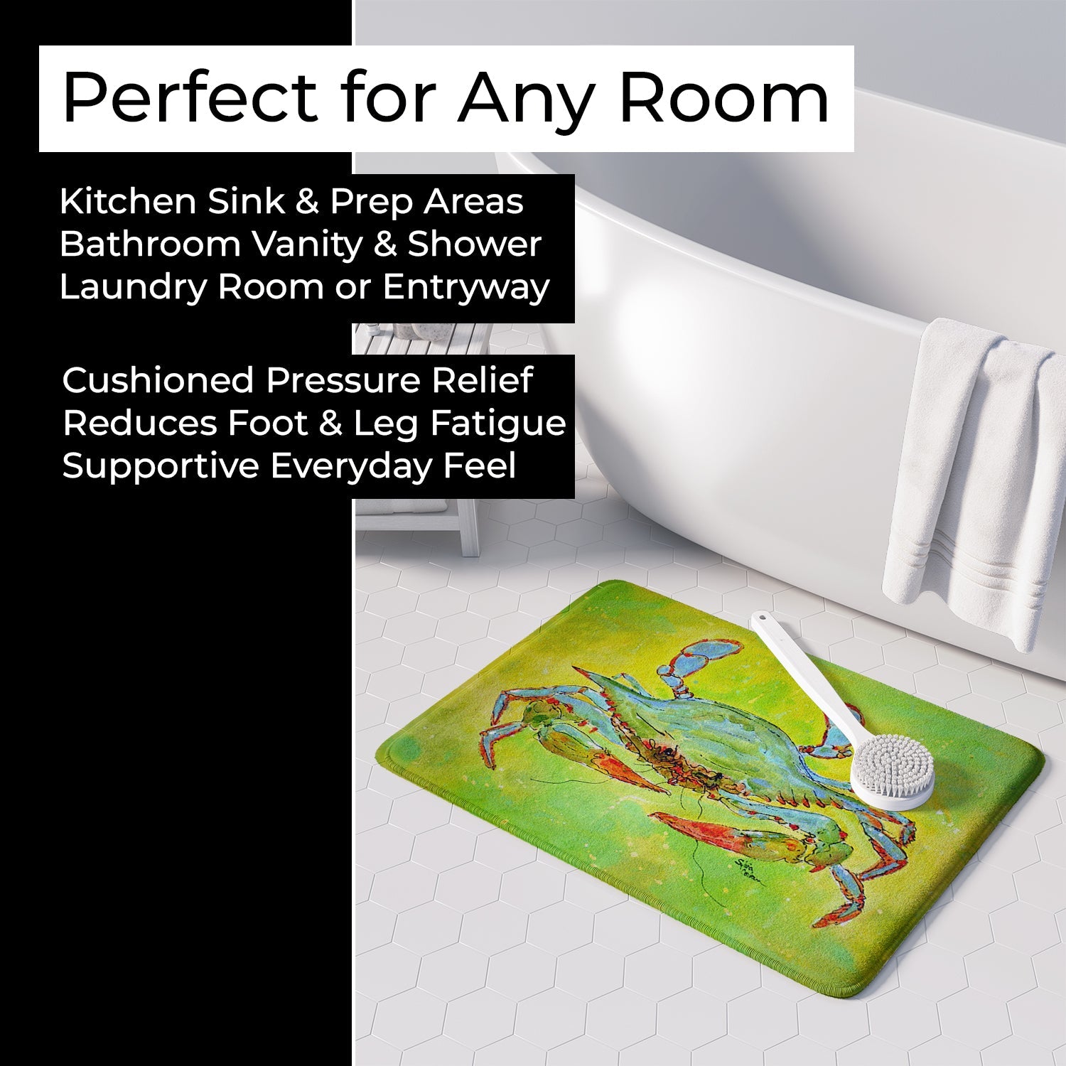 Bright Green Blue Crab Memory Foam Kitchen Mat Machine Washable Anti-Fatigue Cushion Comfort Bath or Kitchen Rug