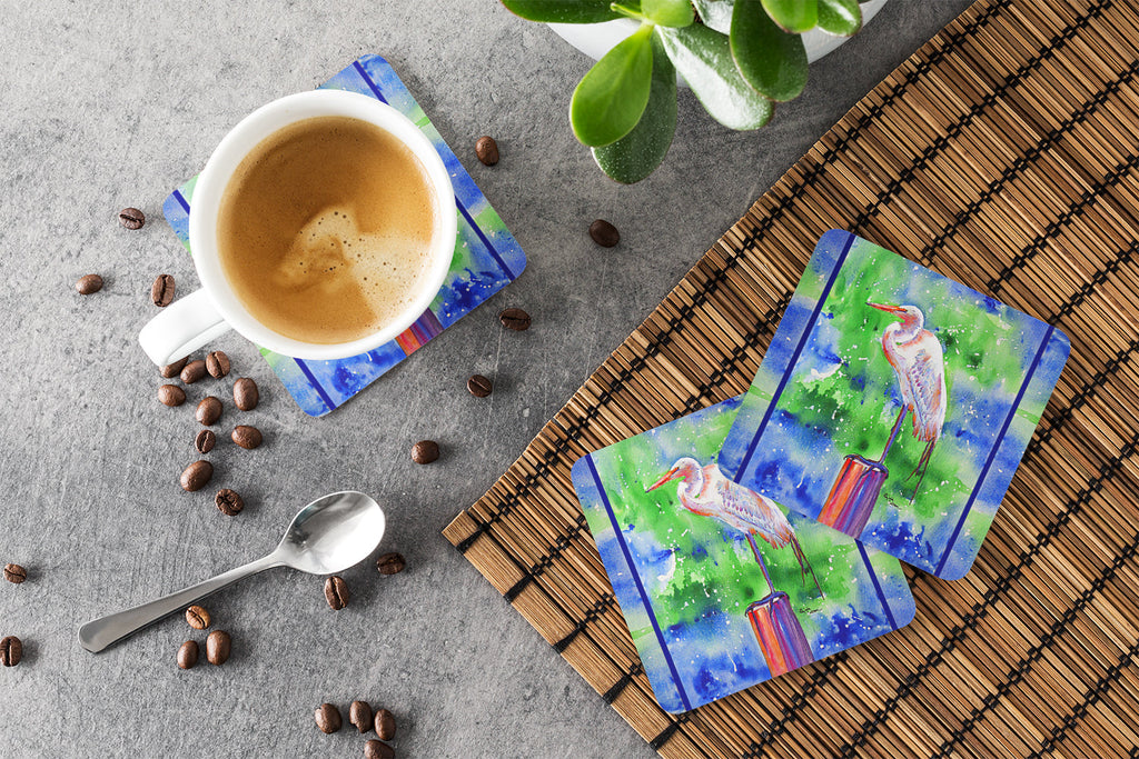 Egret Foam Coasters Set of 4 Cup Coasters for Indoor Outdoor, Tabletop Protection, Anti Slip, Mouse pad Material