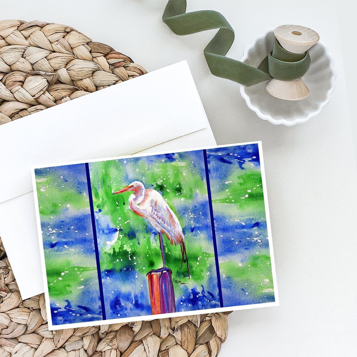 Egret Greeting Cards Pack of 8 Blank Cards with Envelopes Whimsical A7 Size 5x7