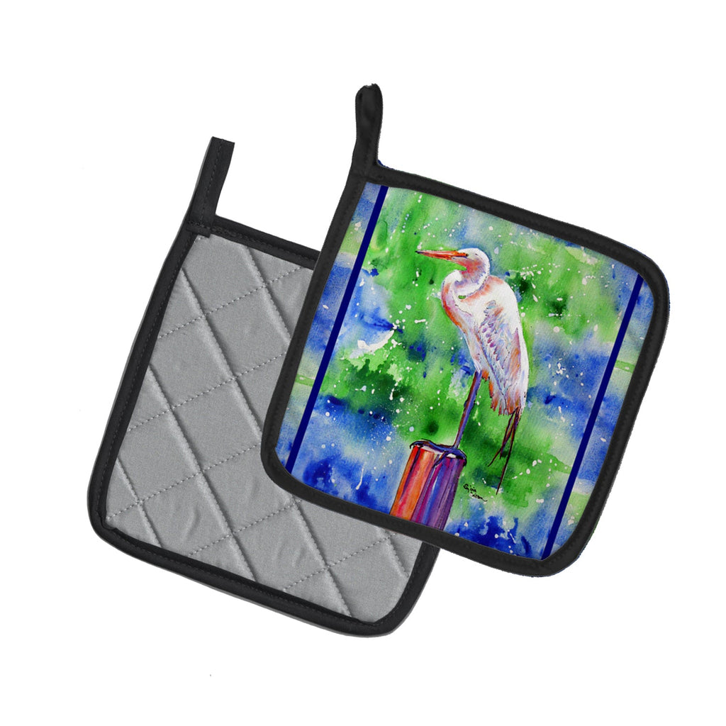 Egret Pot Holder Set of 2 Heat Resistant Quilted Hot Pads 7.5 x 7.5 Inch, Insulated Kitchen Trivets for Cooking & Baking