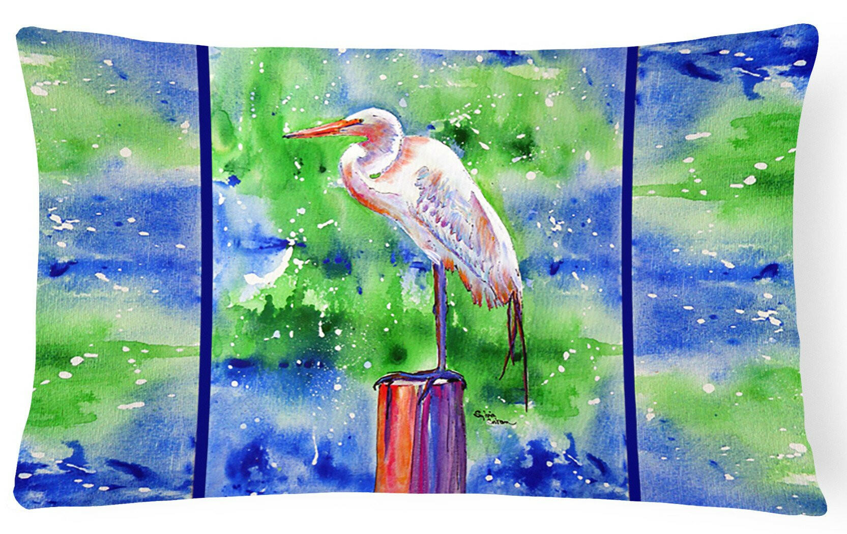 Egret Decorative Throw Pillow 12x16 Indoor Outdoor Accent Cushion, Fabric Cover with Insert for Sofa, Bed, Porch & Living Room