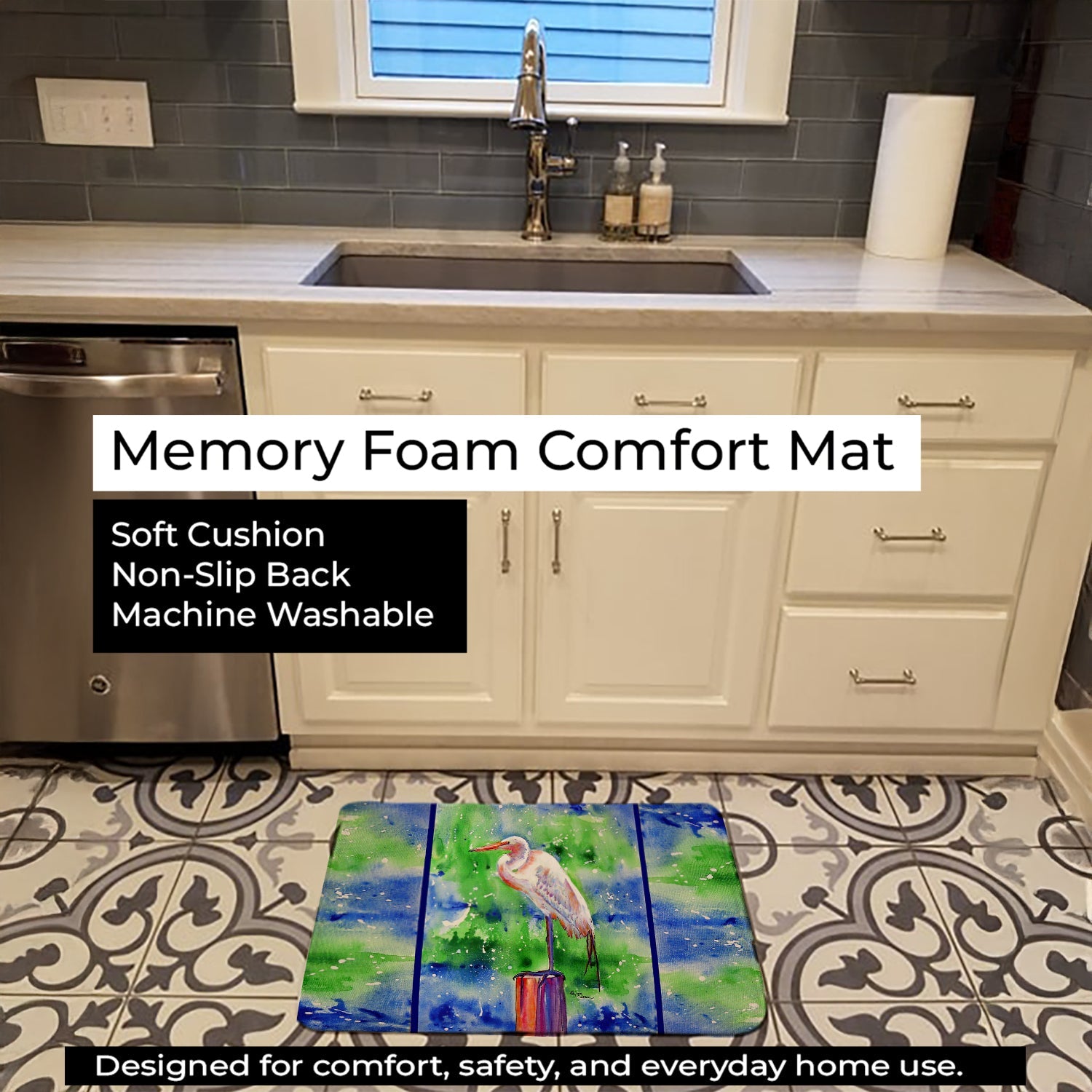 Egret Memory Foam Kitchen Mat Machine Washable Anti-Fatigue Cushion Comfort Bath or Kitchen Rug