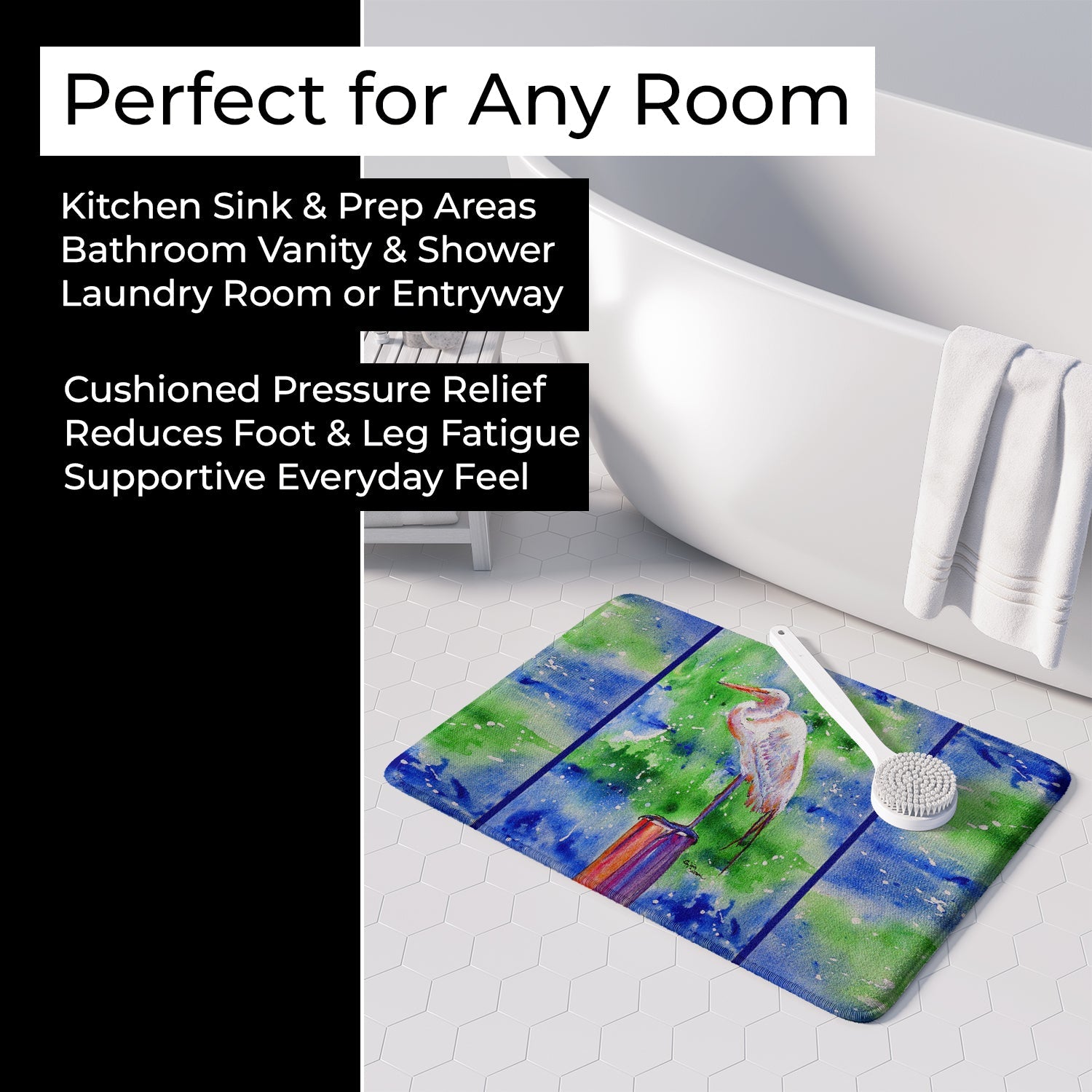 Egret Memory Foam Kitchen Mat Machine Washable Anti-Fatigue Cushion Comfort Bath or Kitchen Rug