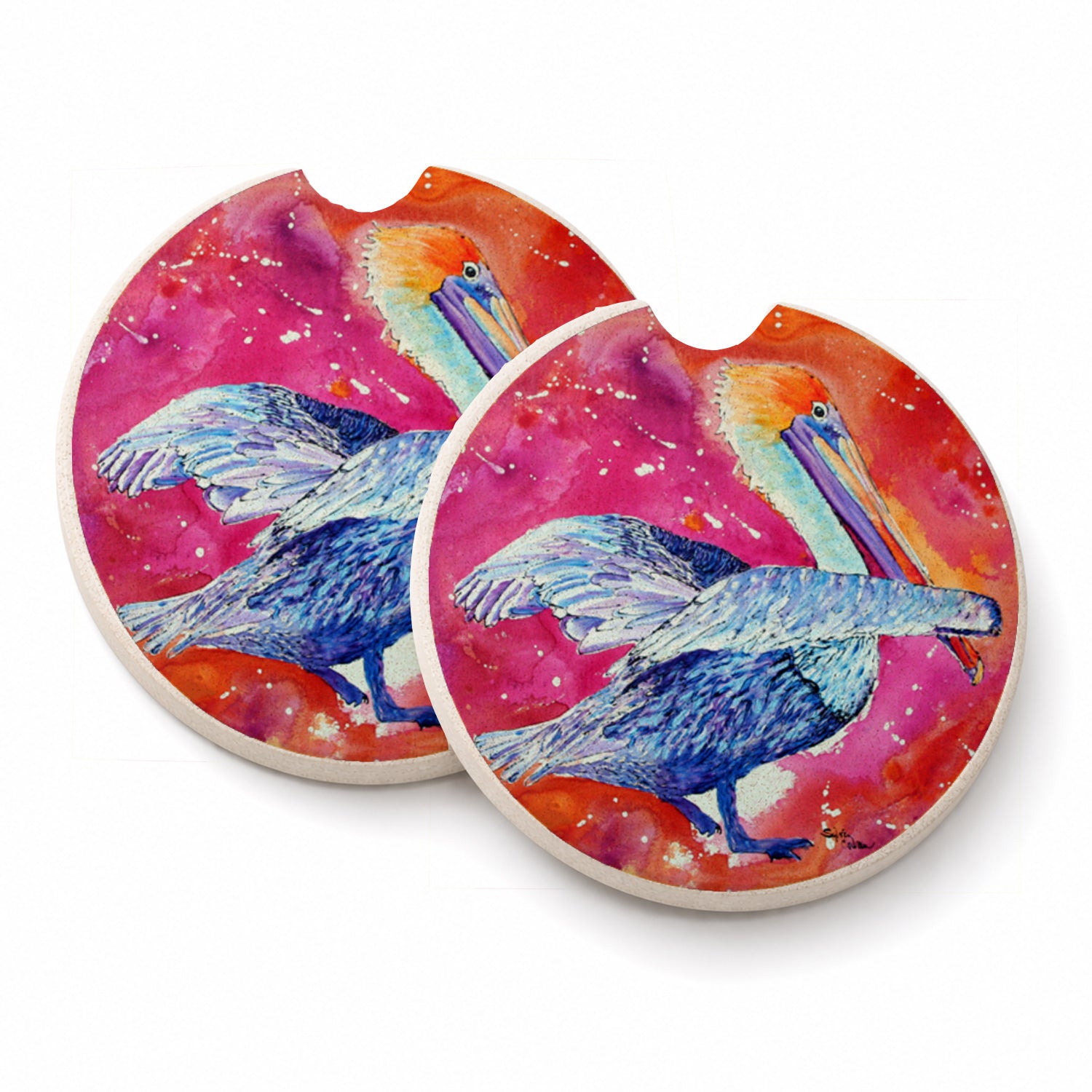 Pelican Set of 2 Cup Holder Car Coasters Absorbent Round Sandstone Coasters Gifts for Men or Women, 2.5, Multicolor