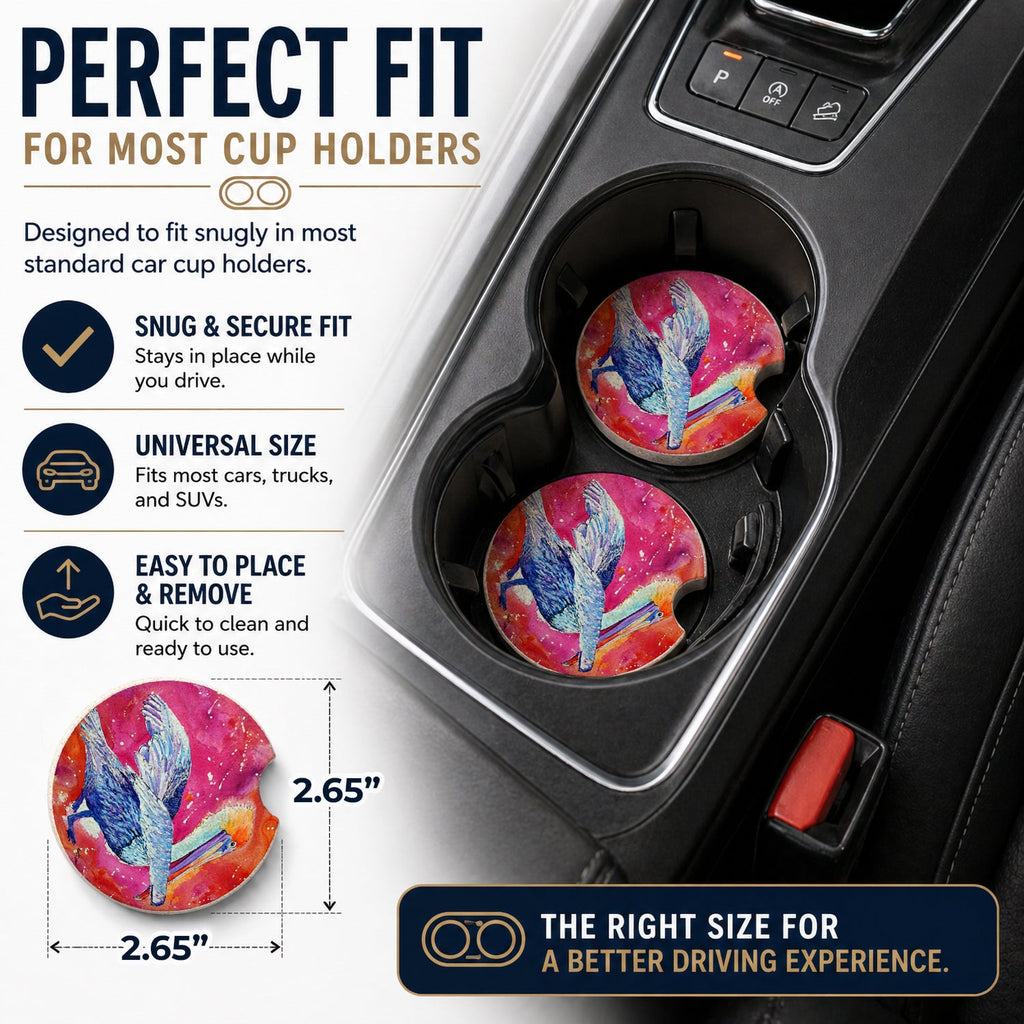 Pelican Set of 2 Cup Holder Car Coasters Absorbent Round Sandstone Coasters Gifts for Men or Women, 2.5, Multicolor