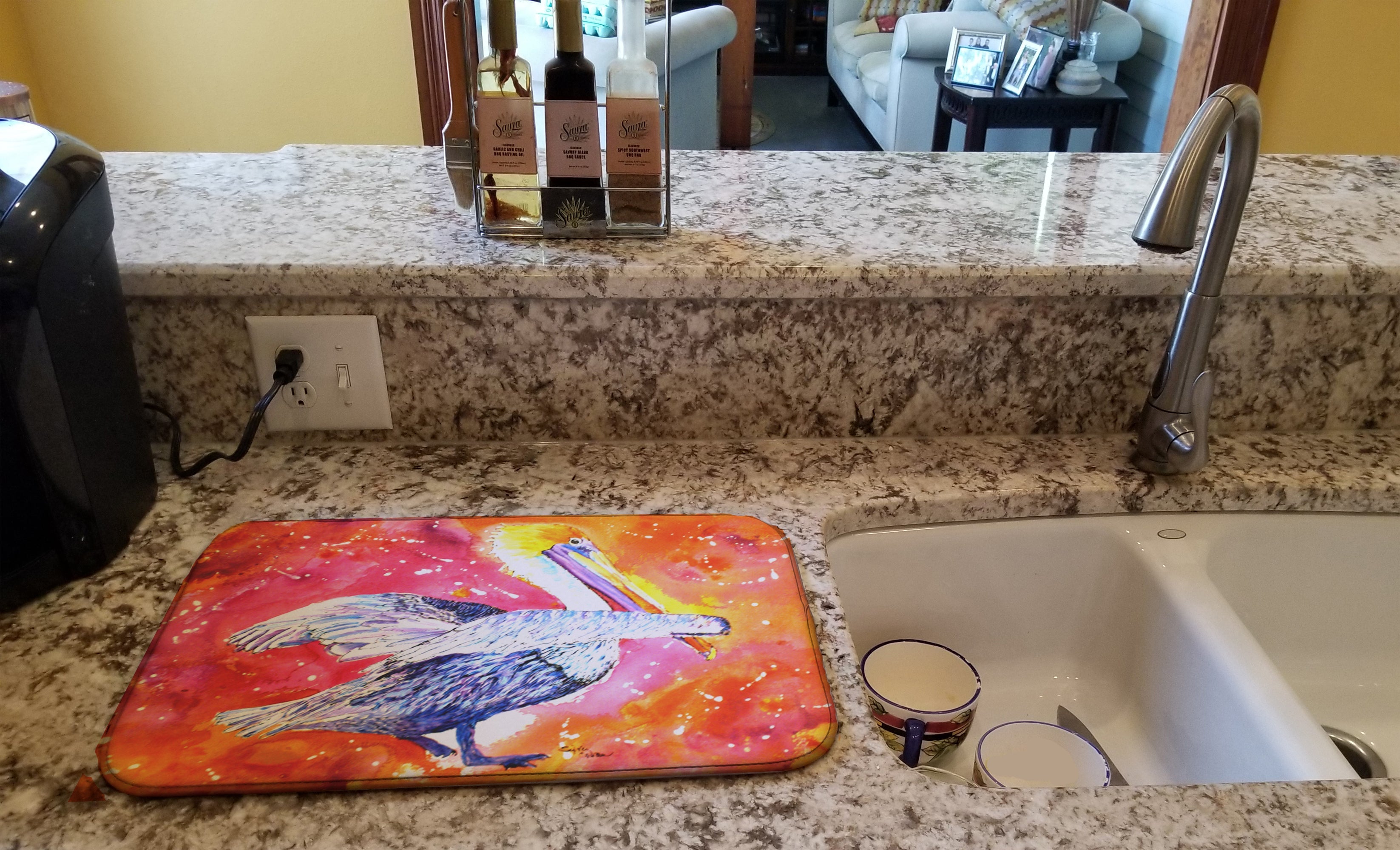 Pelican Dish Drying Mat Absorbent Dish Drying Mat Pad for Kitchen Counter Dish Drainer Mat for Countertop, 14 x 21", Multicolor