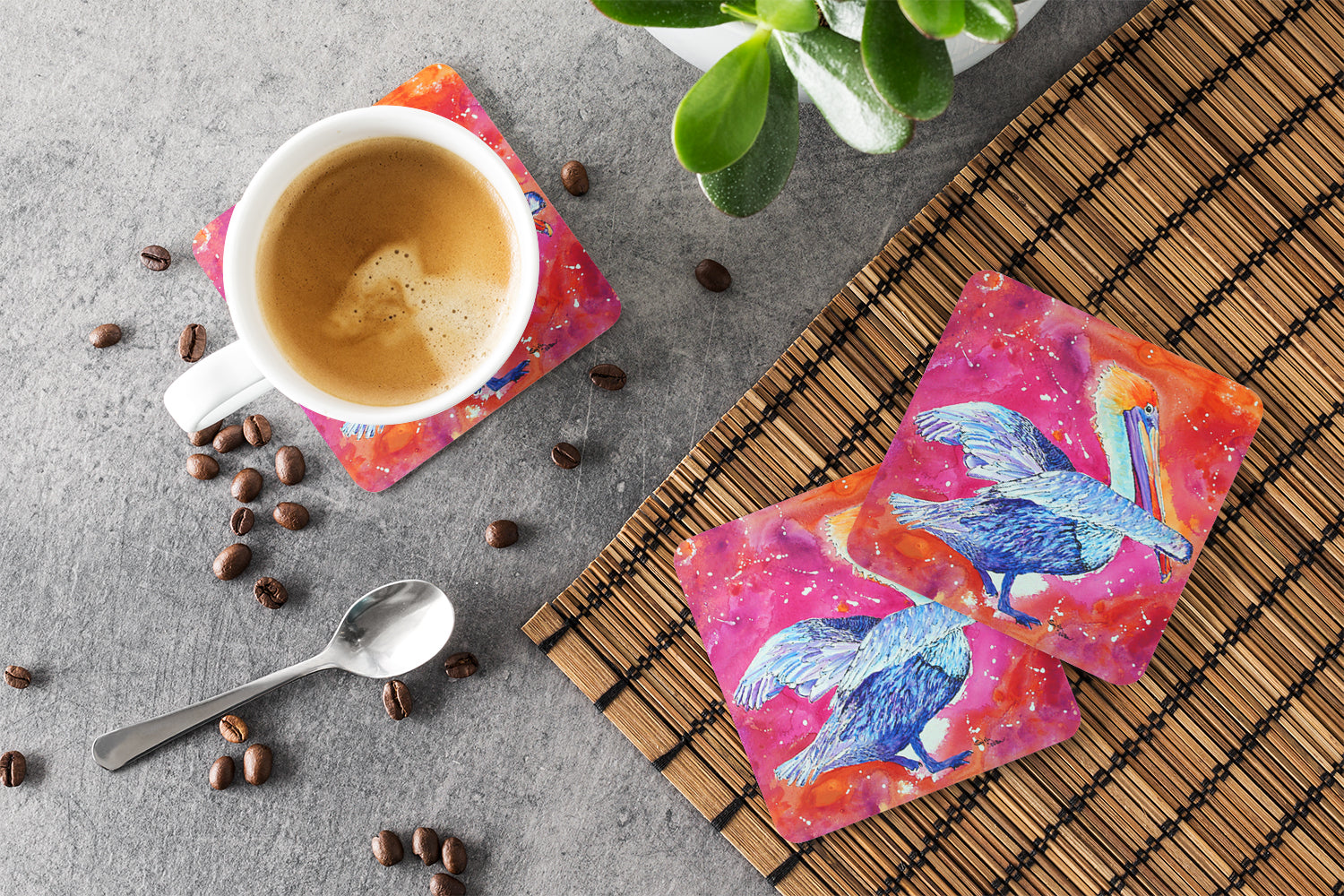 Pelican Foam Coasters Set of 4 Cup Coasters for Indoor Outdoor, Tabletop Protection, Anti Slip, Mouse pad Material