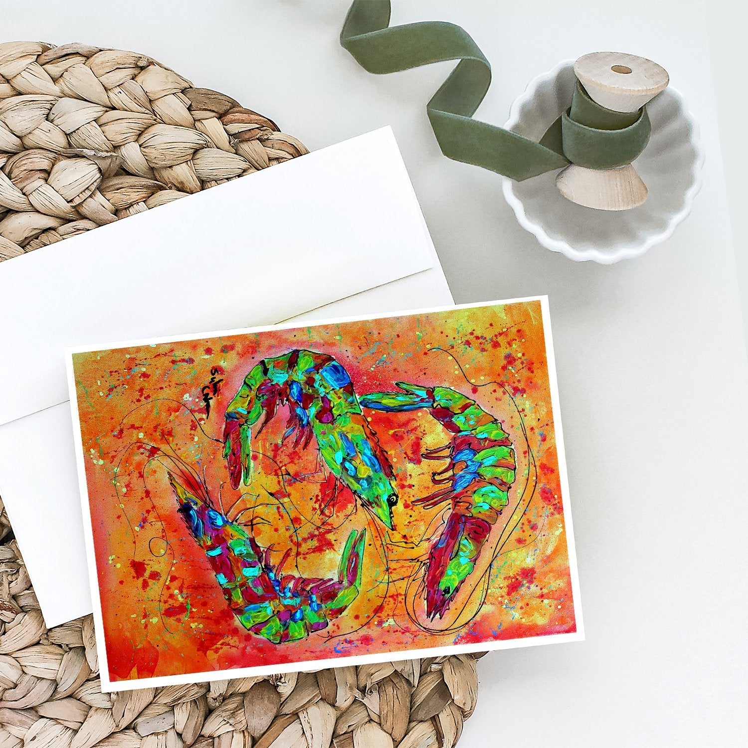 Shrimp Greeting Cards Pack of 8 Blank Cards with Envelopes Whimsical A7 Size 5x7